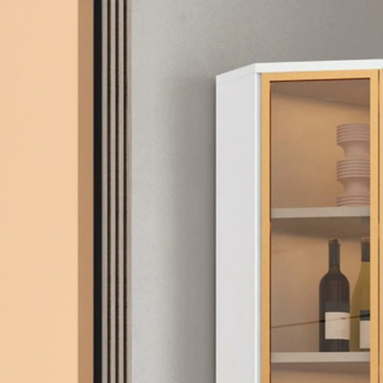 Vitrine moderne glamour en bois blanc et or avec verre