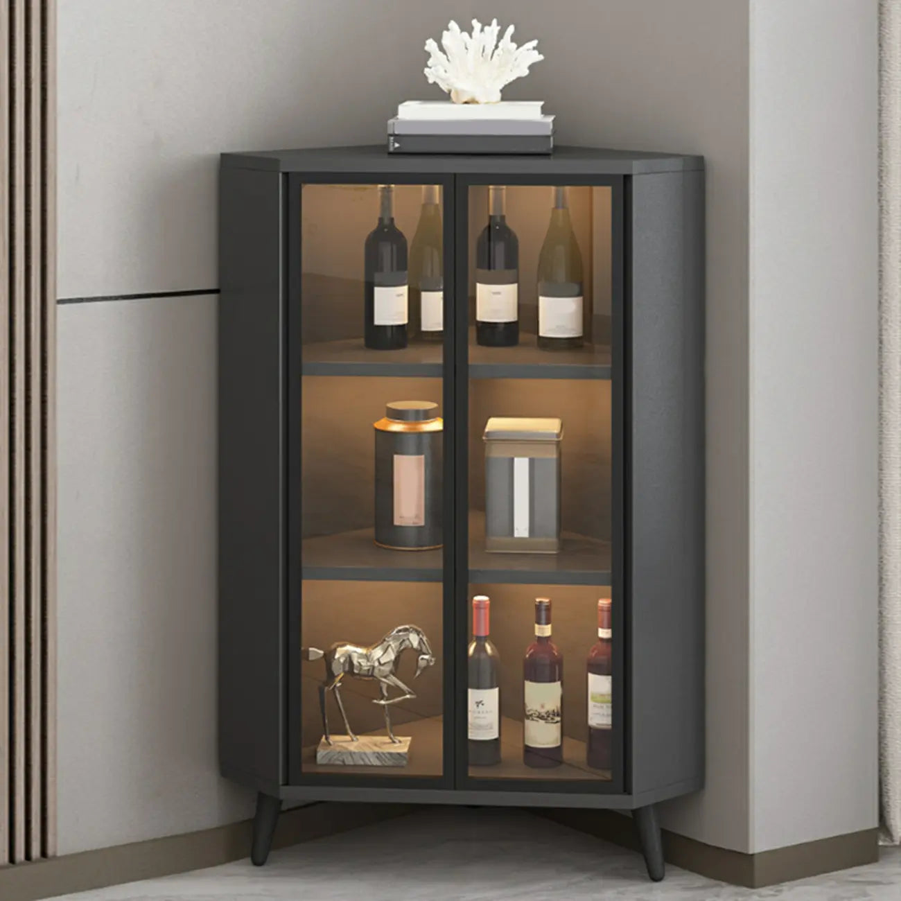 Vitrine moderne glamour en bois blanc et or avec verre
