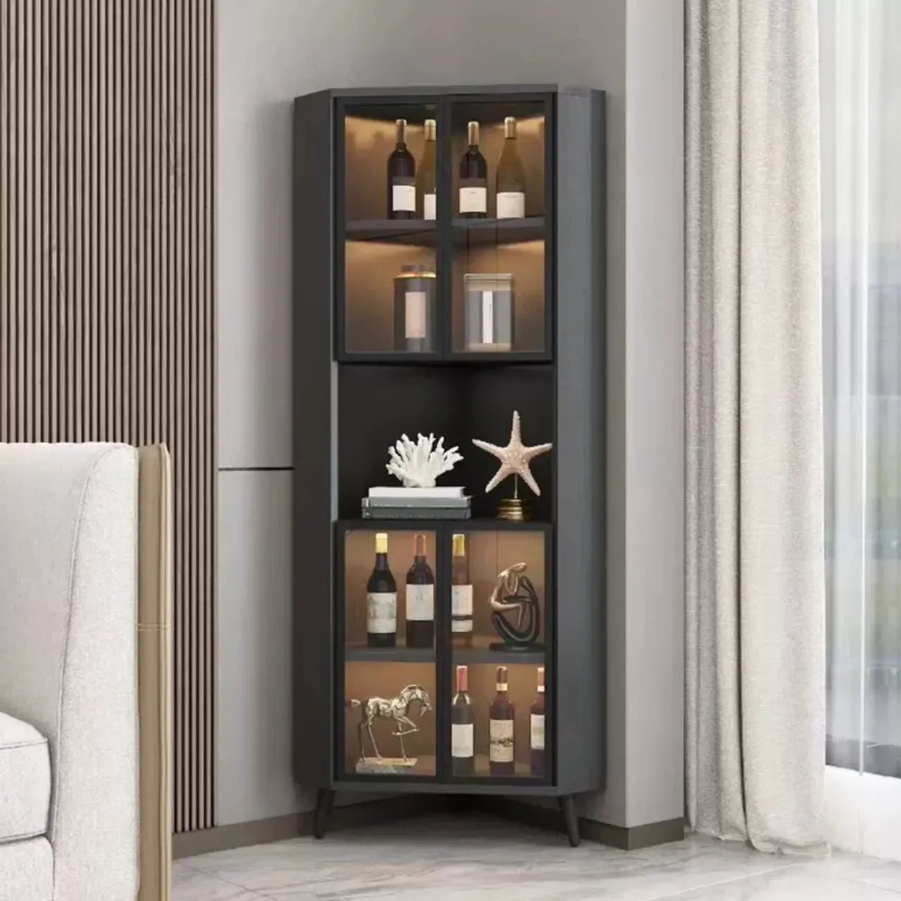 Vitrine moderne glamour en bois blanc et or avec verre