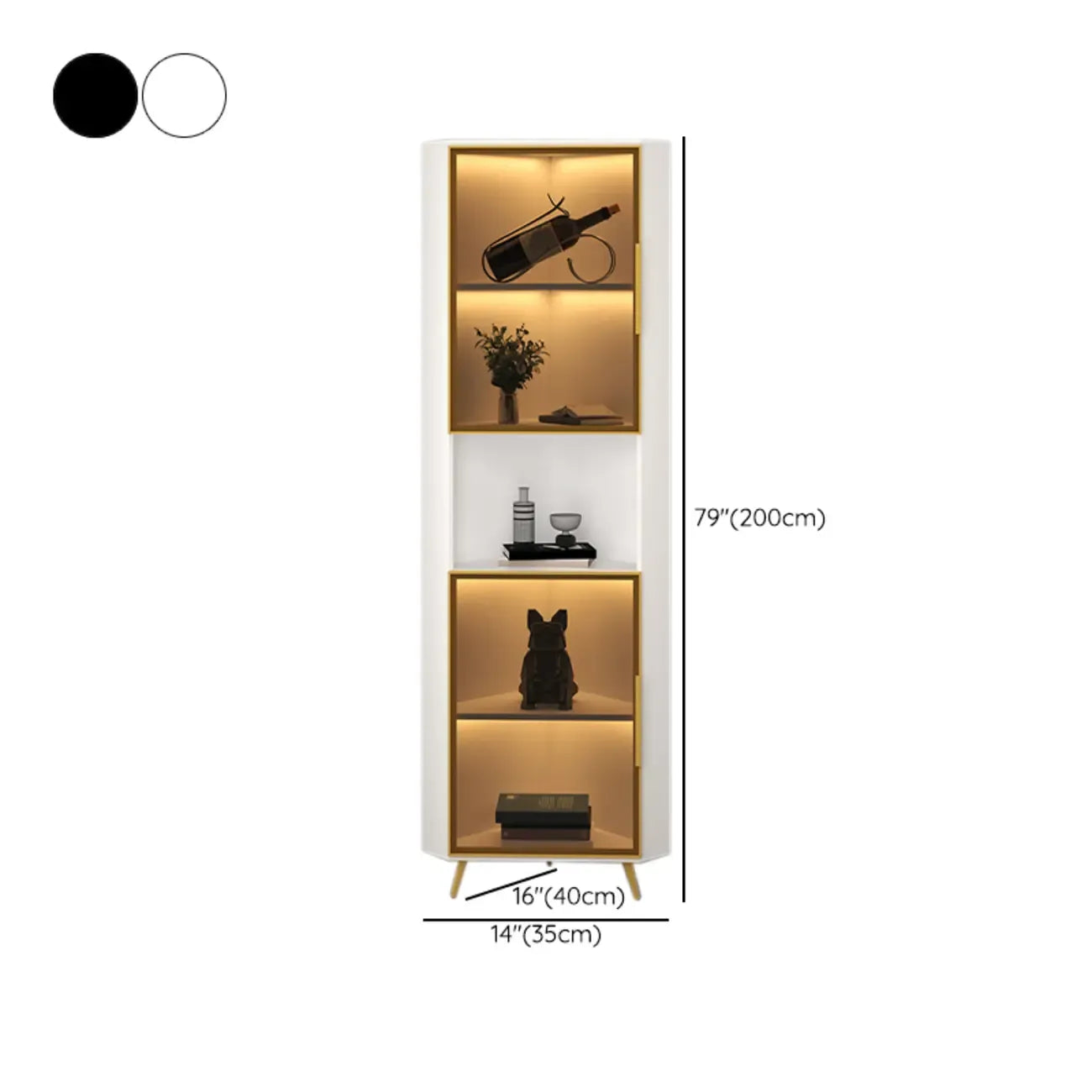 Vitrine moderne glamour en bois blanc et or avec verre