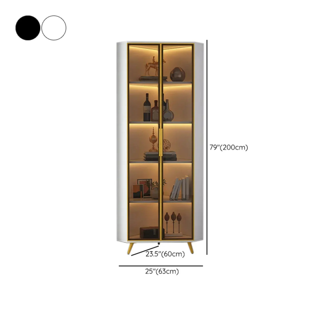 Vitrine moderne glamour en bois blanc et or avec verre