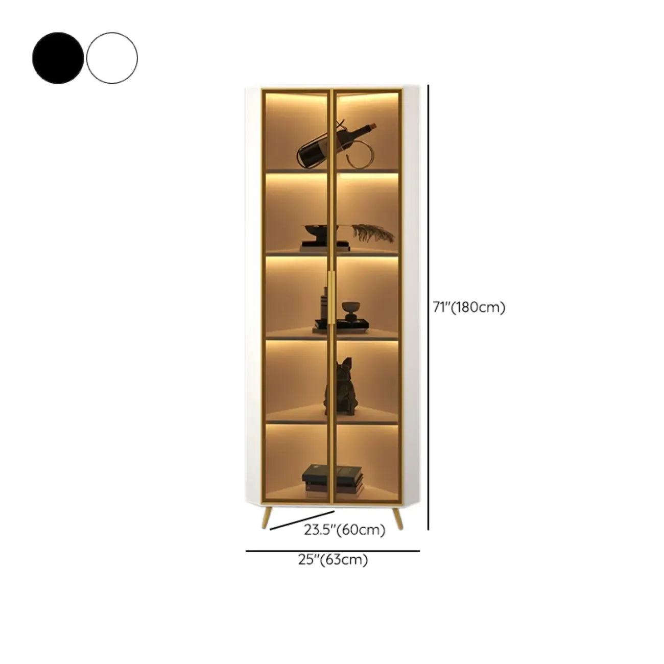 Vitrine moderne glamour en bois blanc et or avec verre