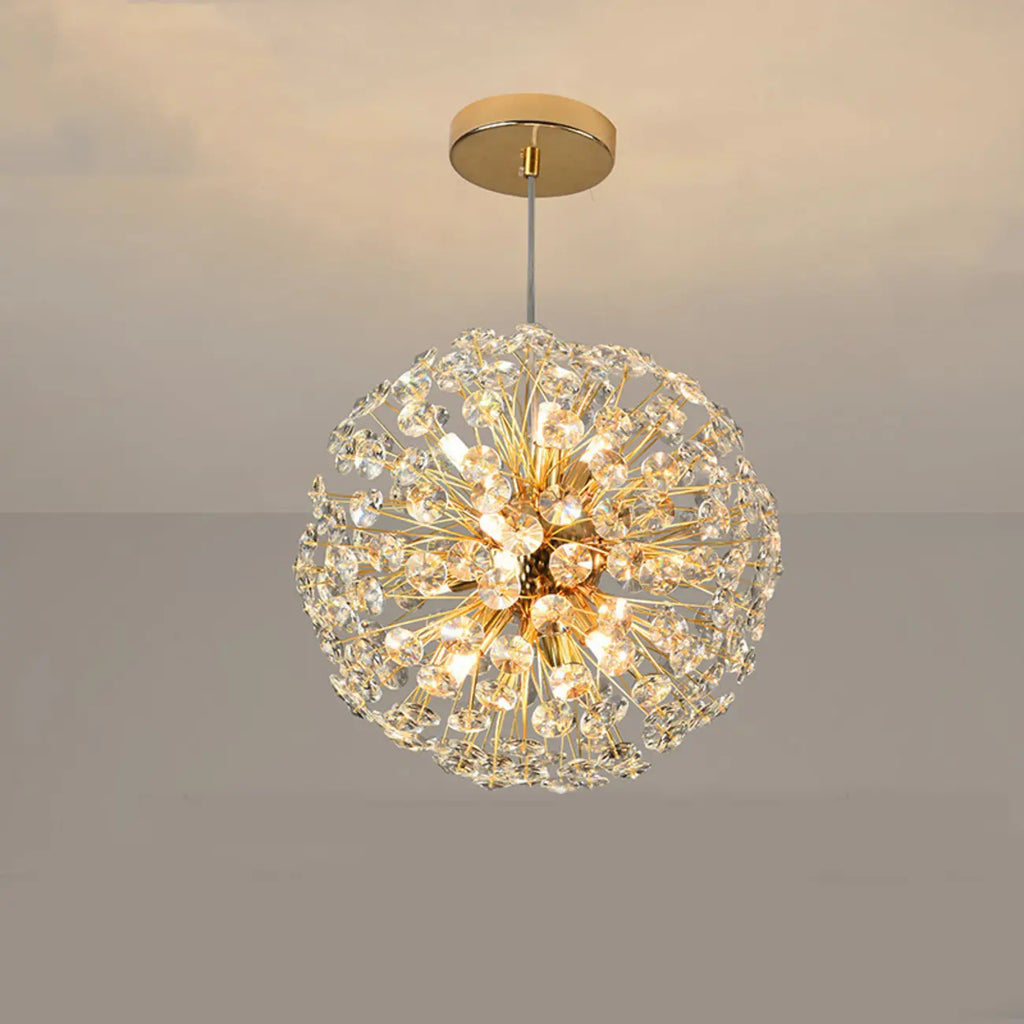 Lampadario regolabile in altezza a globo di cristallo oro a stella