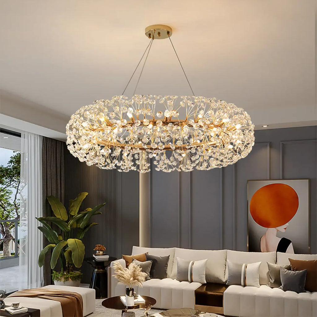 Lampadario regolabile in altezza a globo di cristallo oro a stella