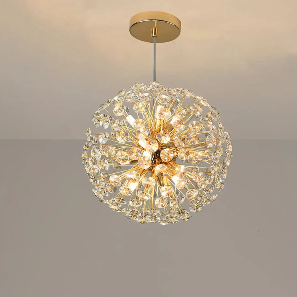 Lampadario regolabile in altezza a globo di cristallo oro a stella
