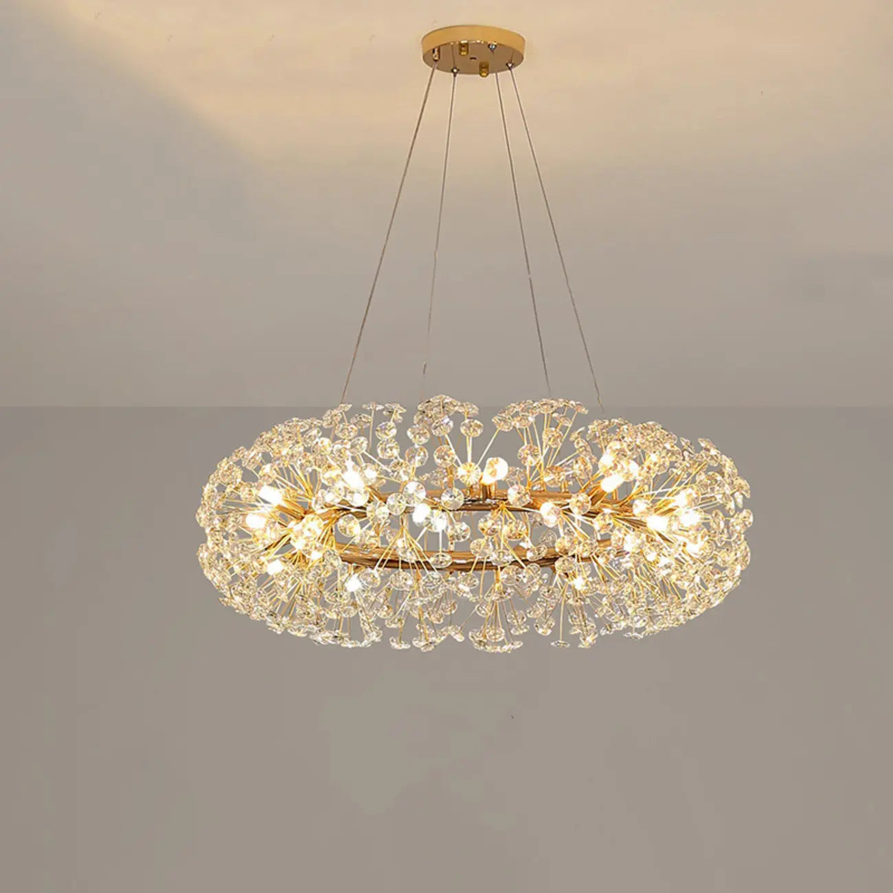 Lampadario regolabile in altezza a globo di cristallo oro a stella