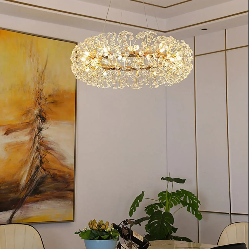 Lampadario regolabile in altezza a globo di cristallo oro a stella