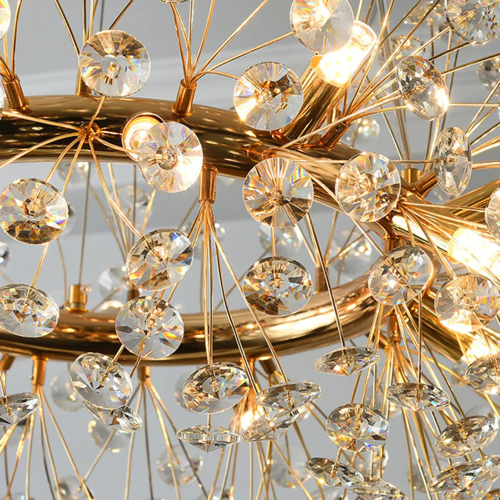 Lampadario regolabile in altezza a globo di cristallo oro a stella