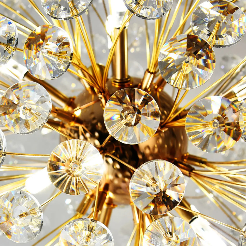 Lampadario regolabile in altezza a globo di cristallo oro a stella
