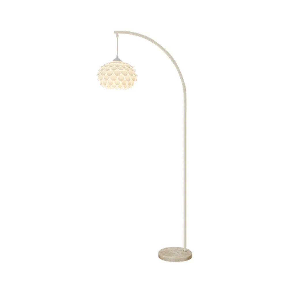 Lampadaire arqué moderne chromé blanc avec abat-jour en forme de fleur