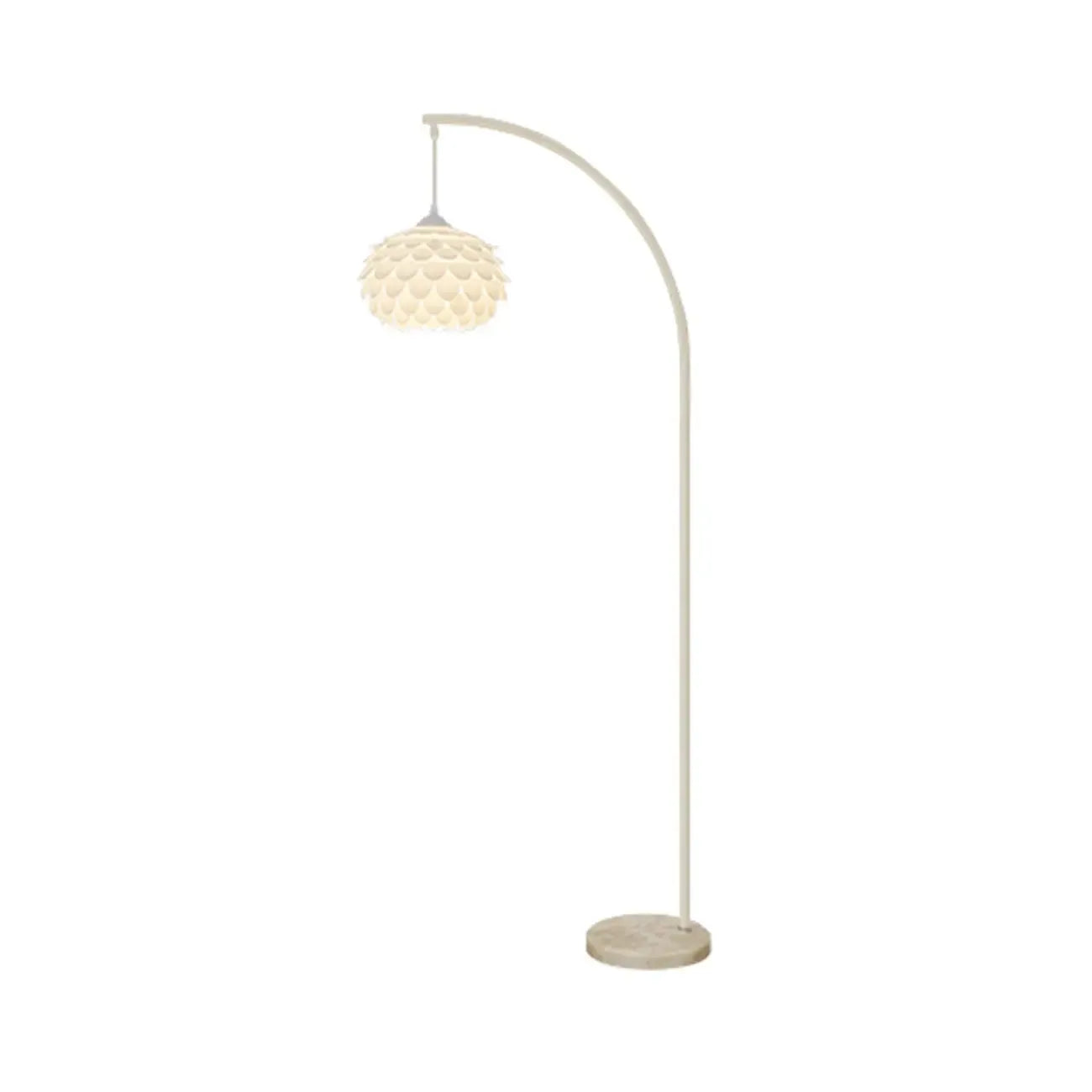 Lampadaire arqué moderne chromé blanc avec abat-jour en forme de fleur