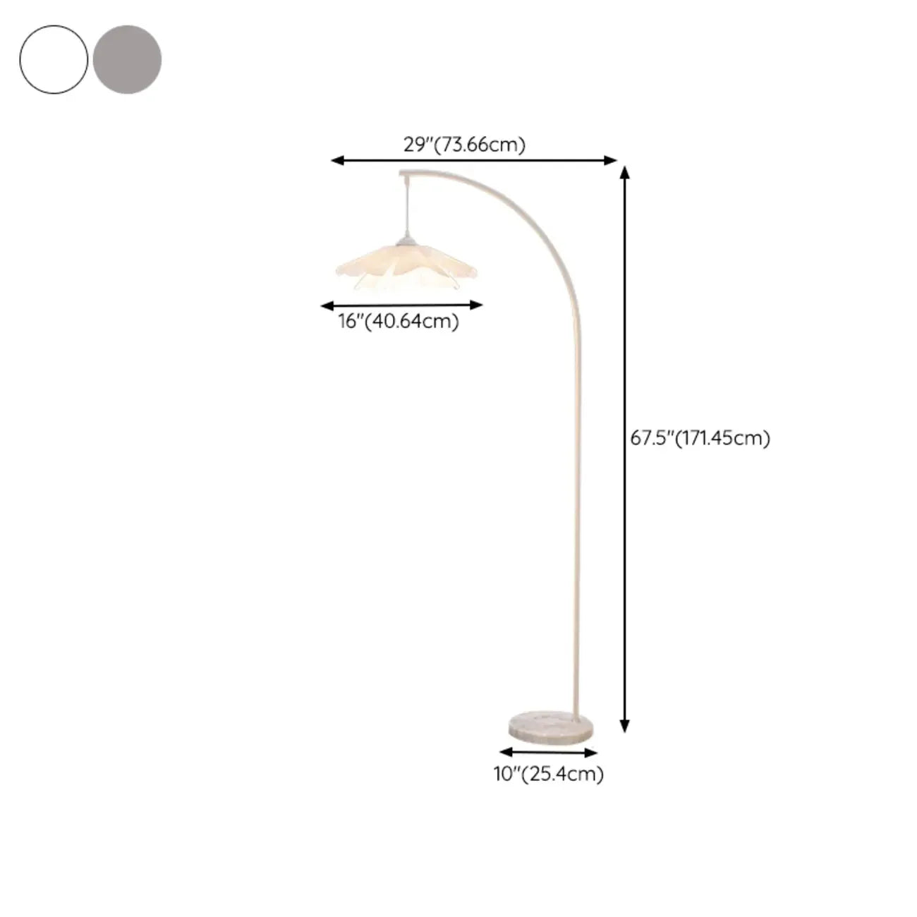 Lampadaire arqué moderne chromé blanc avec abat-jour en forme de fleur