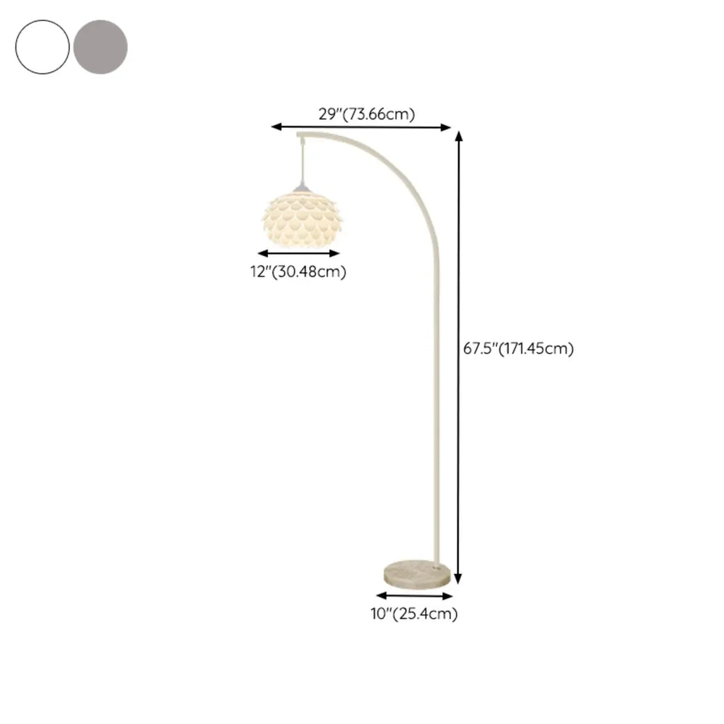Lampadaire arqué moderne chromé blanc avec abat-jour en forme de fleur