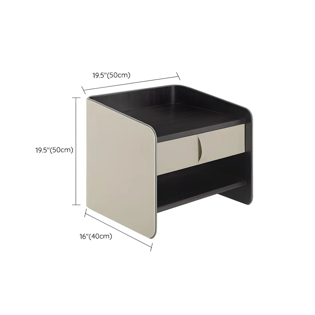 Table de chevet moderne à deux niveaux en bois, cuir et étagères avec tiroirs