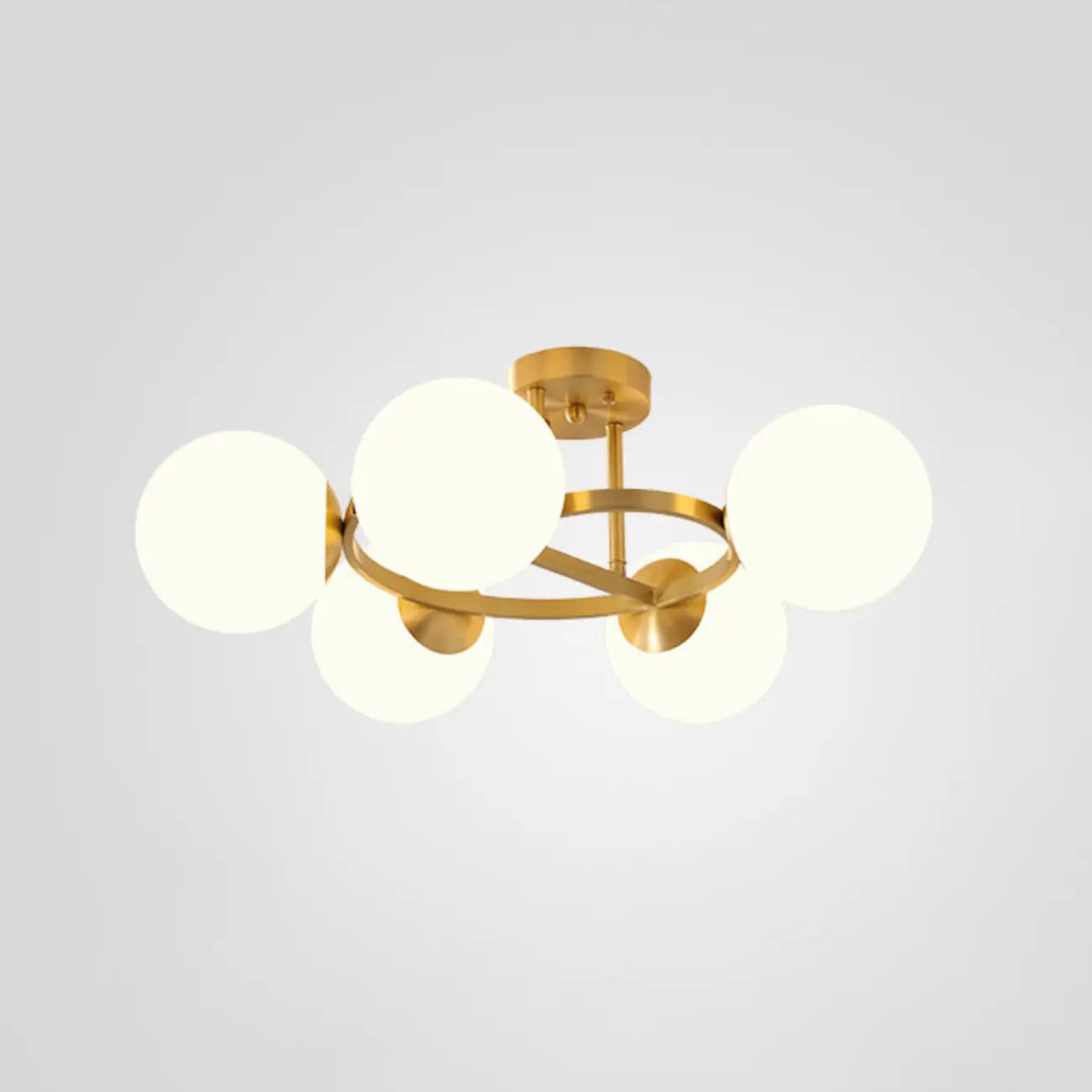 Plafonnier semi-encastré moderne en verre et globe doré à boucle