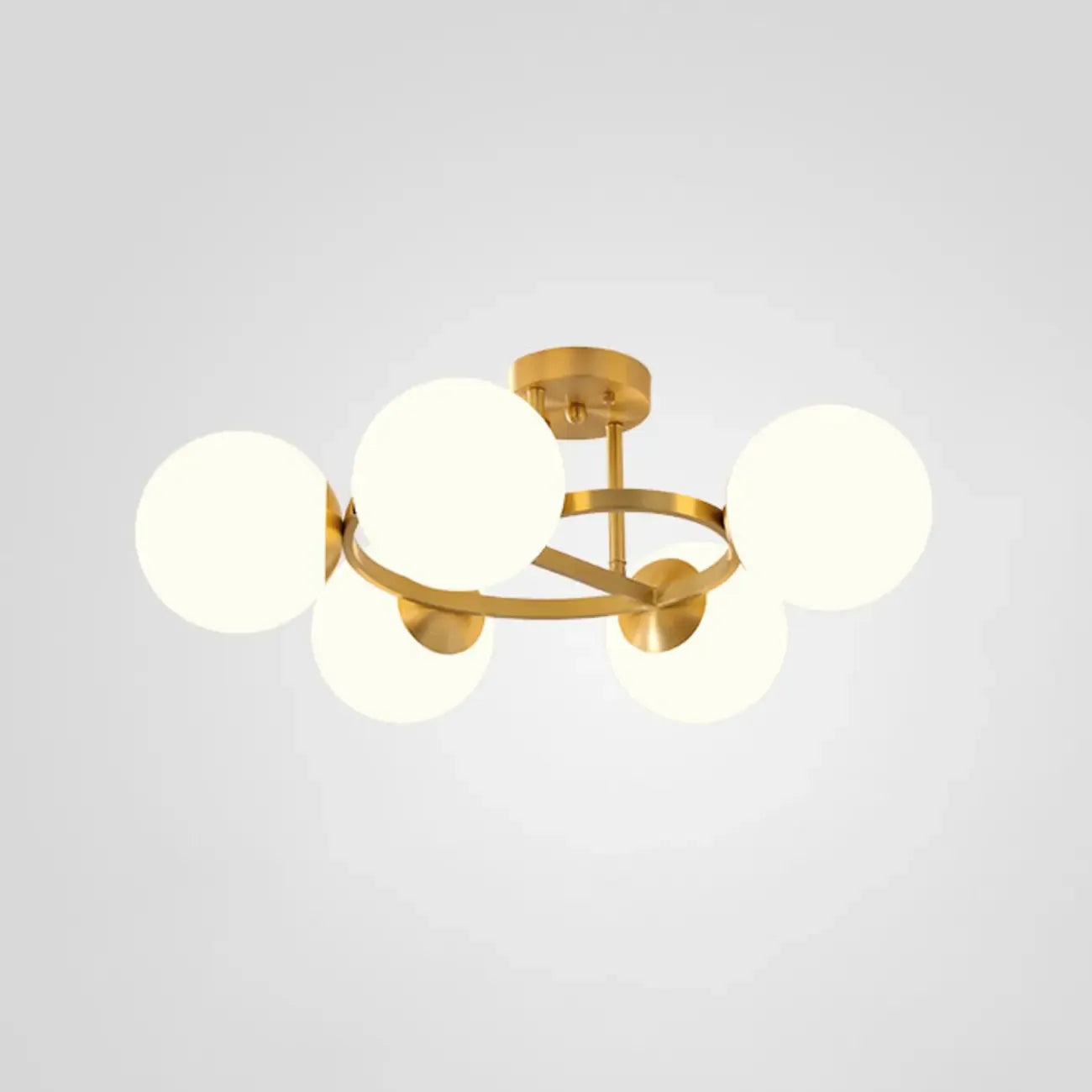 Plafonnier semi-encastré moderne en verre et globe doré à boucle