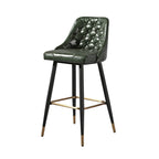 Tabourets de bar de comptoir glamour avec assise en cuir vert capitonné et dossier incurvé