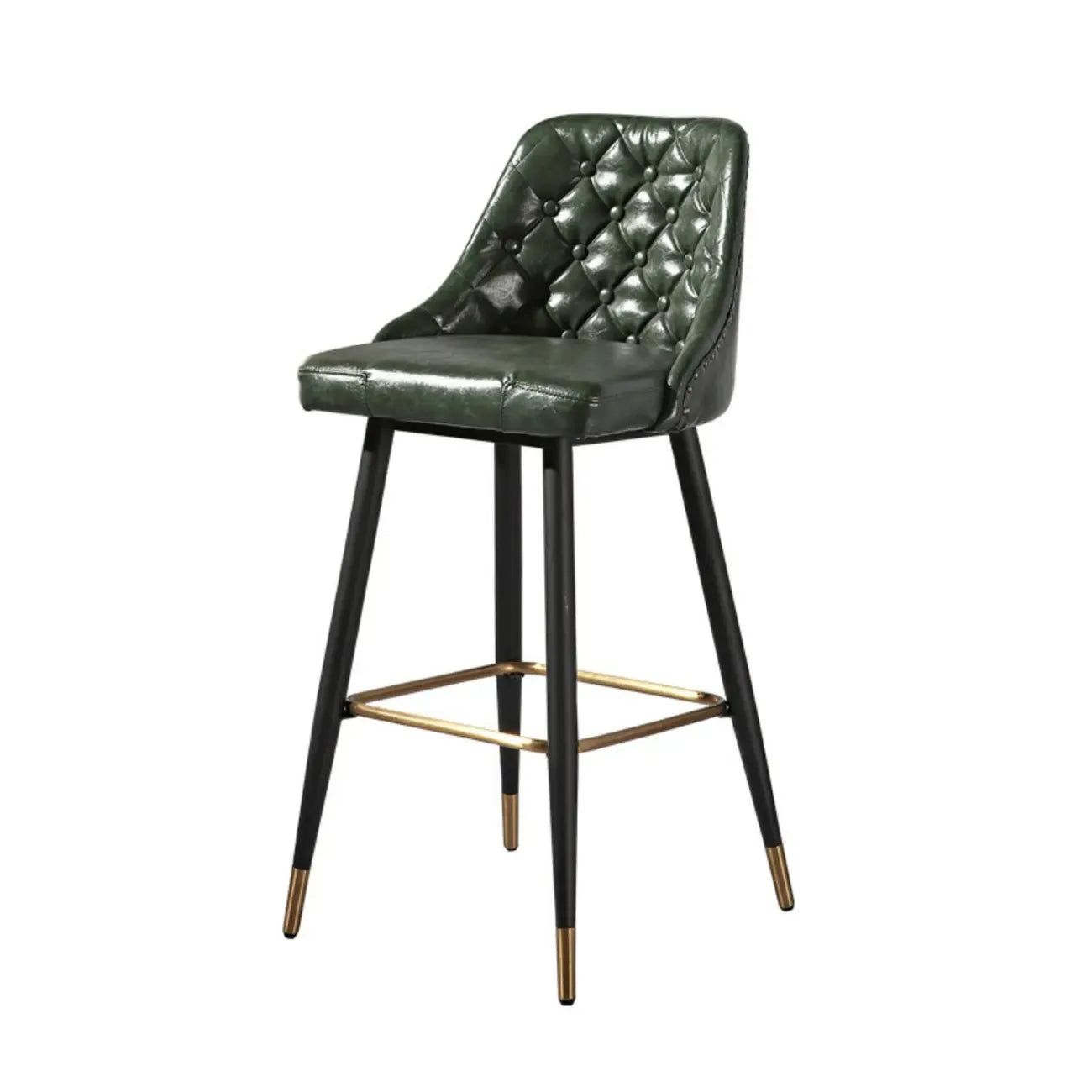 Tabourets de bar de comptoir glamour avec assise en cuir vert capitonné et dossier incurvé