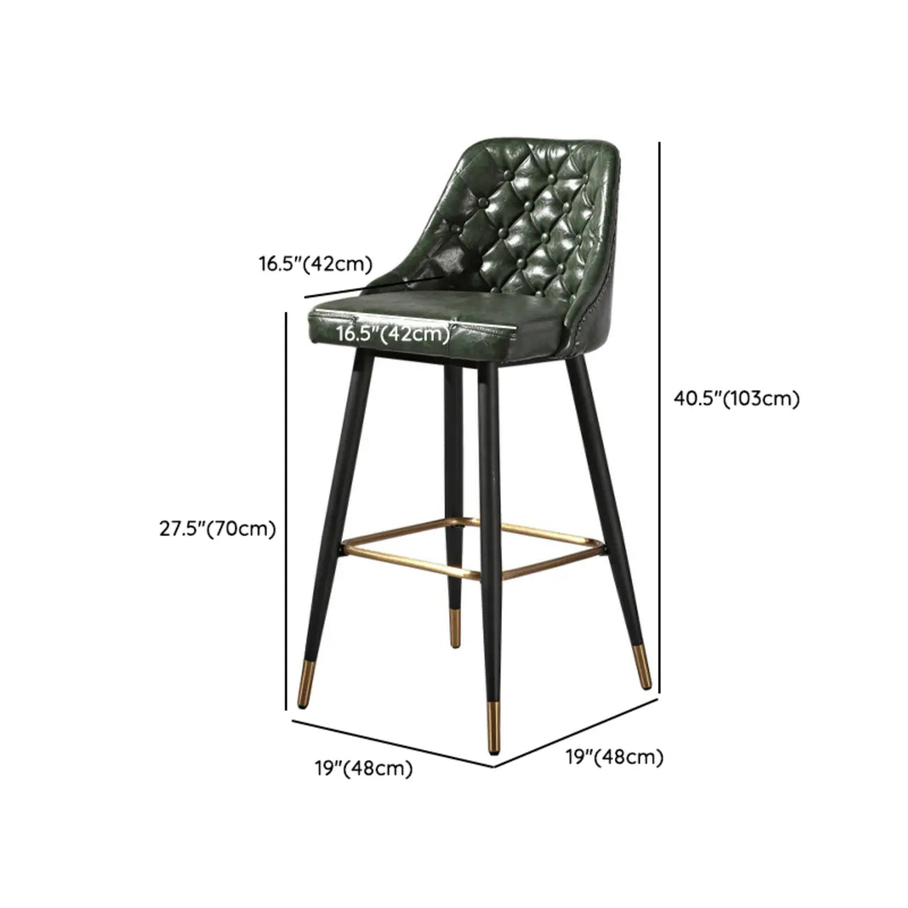 Tabourets de bar de comptoir glamour avec assise en cuir vert capitonné et dossier incurvé