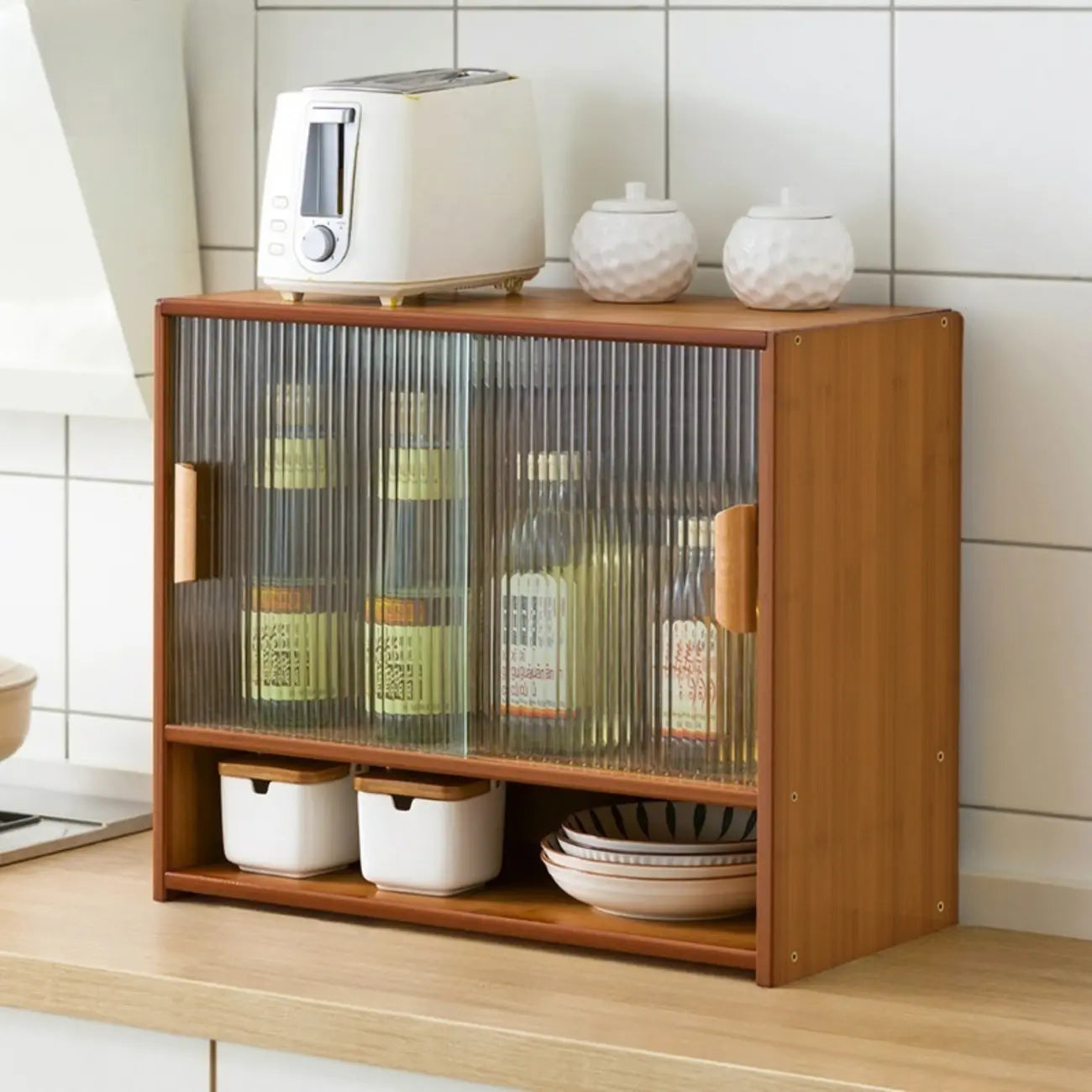 Vitrine en bambou avec porte vitrée pour cuisine
