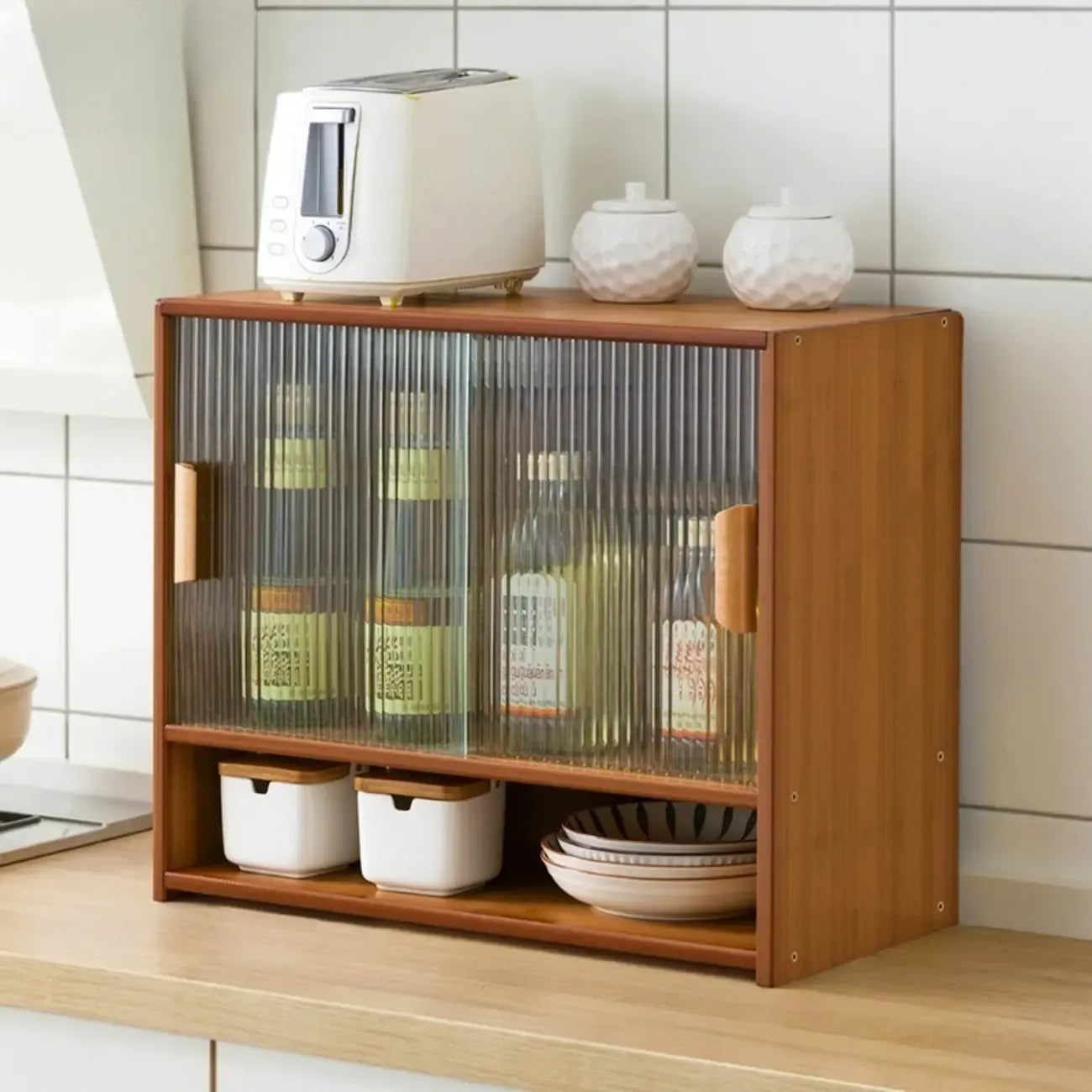 Vitrine en bambou avec porte vitrée pour cuisine