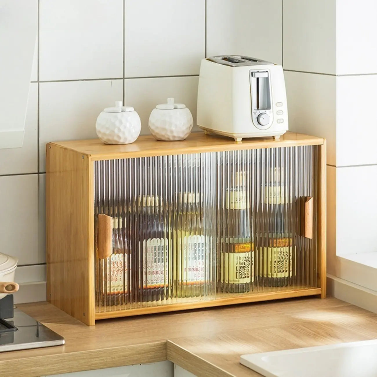 Vitrine en bambou avec porte vitrée pour cuisine