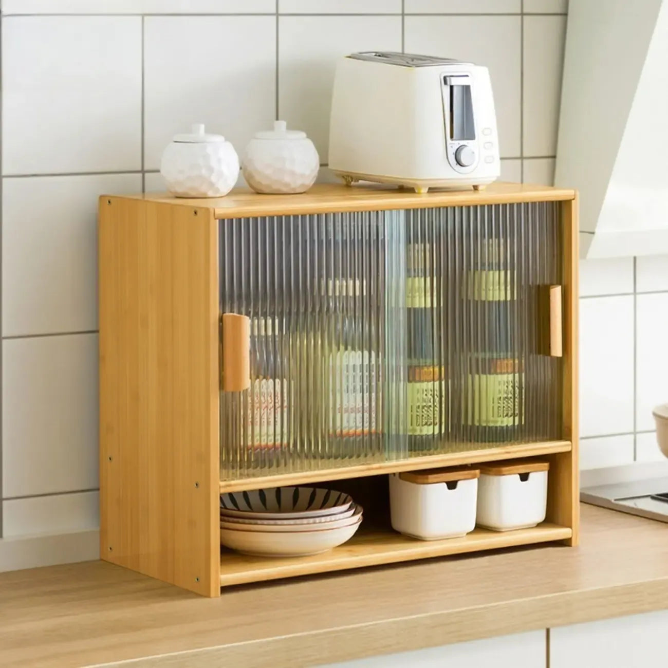 Vitrine en bambou avec porte vitrée pour cuisine