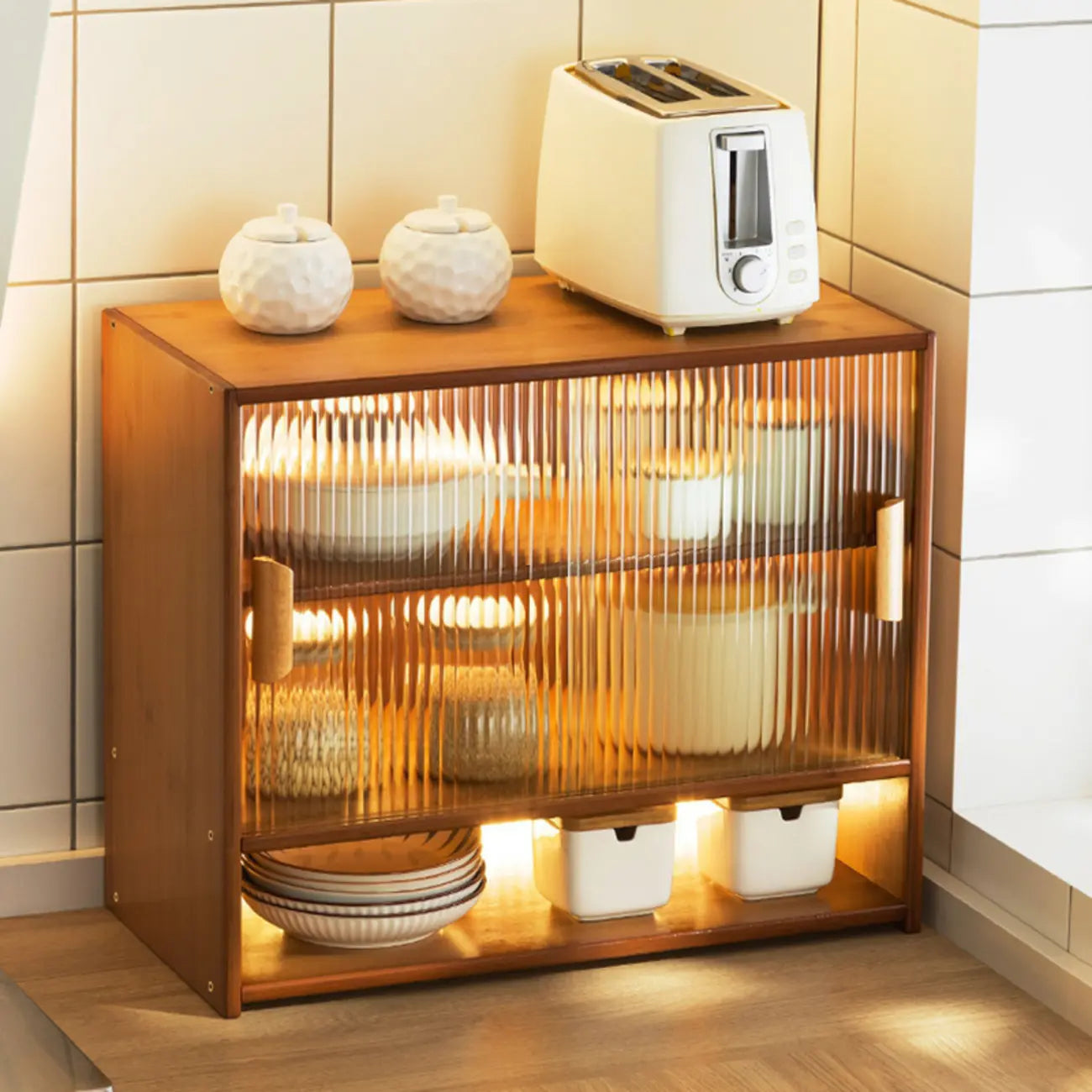 Vitrine en bambou avec porte vitrée pour cuisine