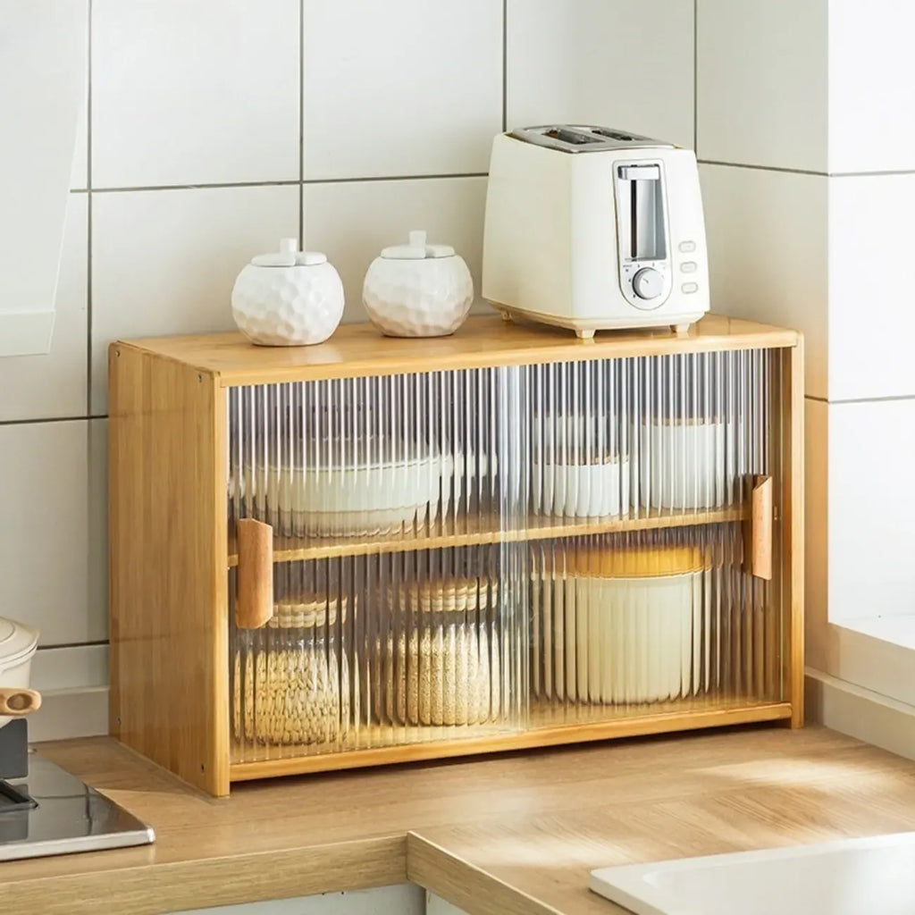 Vitrine en bambou avec porte vitrée pour cuisine