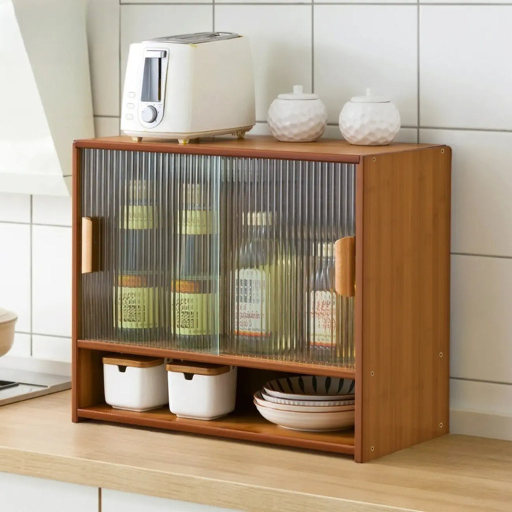 Vitrine en bambou avec porte vitrée pour cuisine