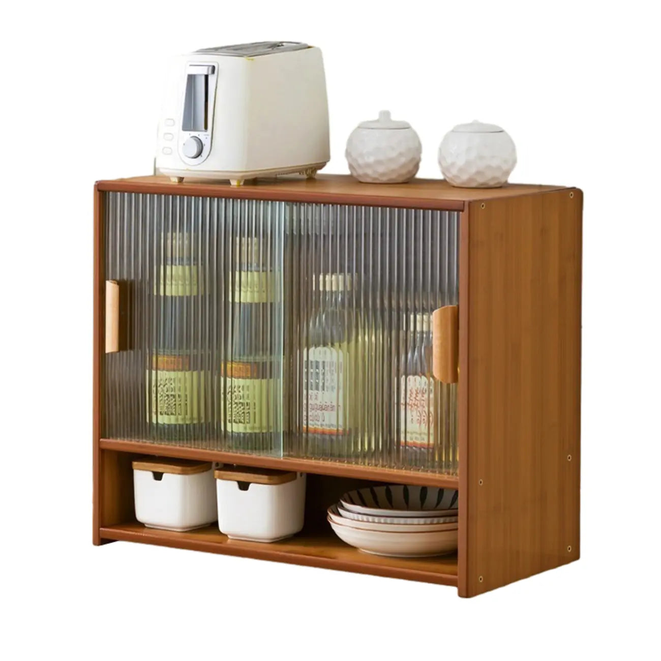 Vitrine en bambou avec porte vitrée pour cuisine