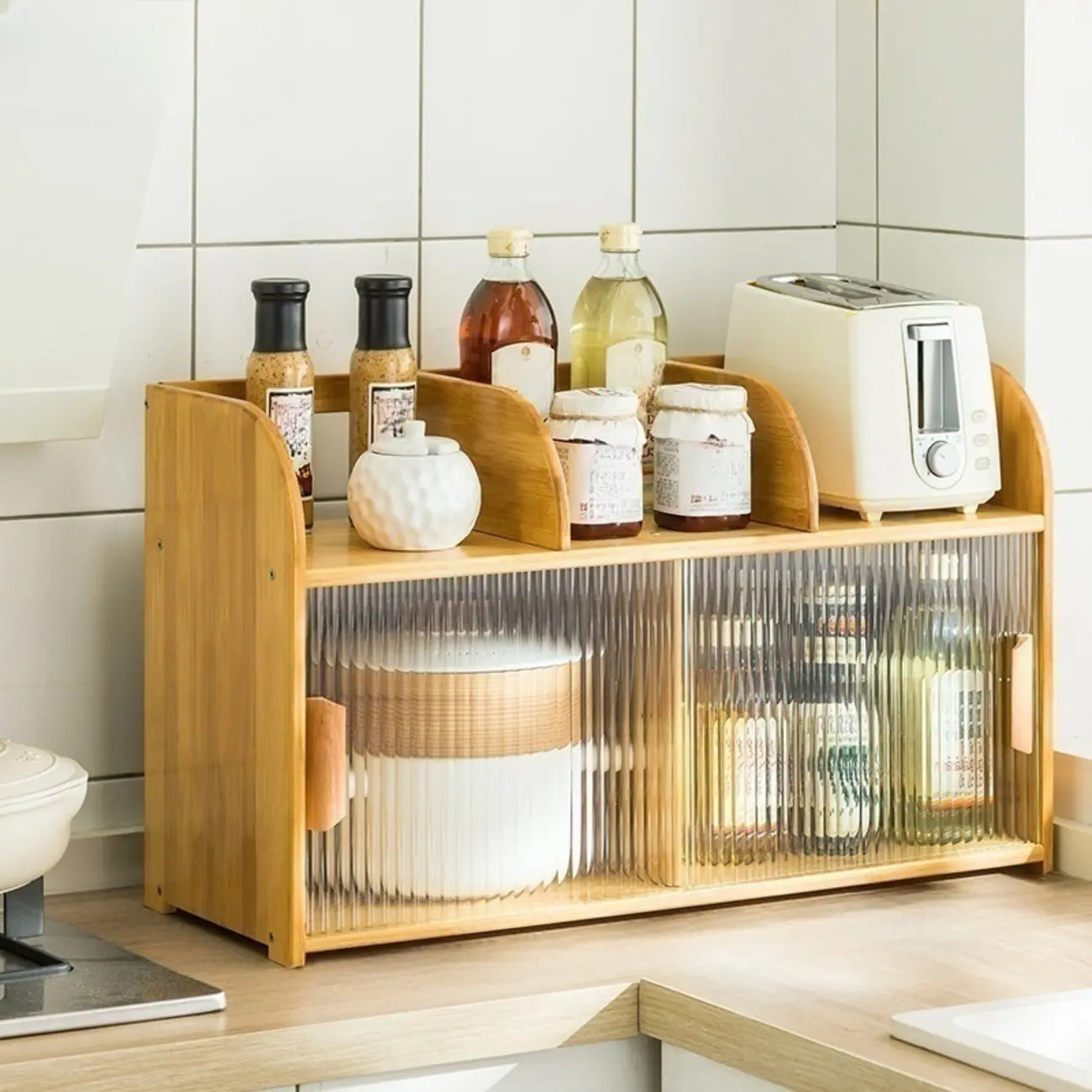 Vitrine en bambou avec porte vitrée pour cuisine