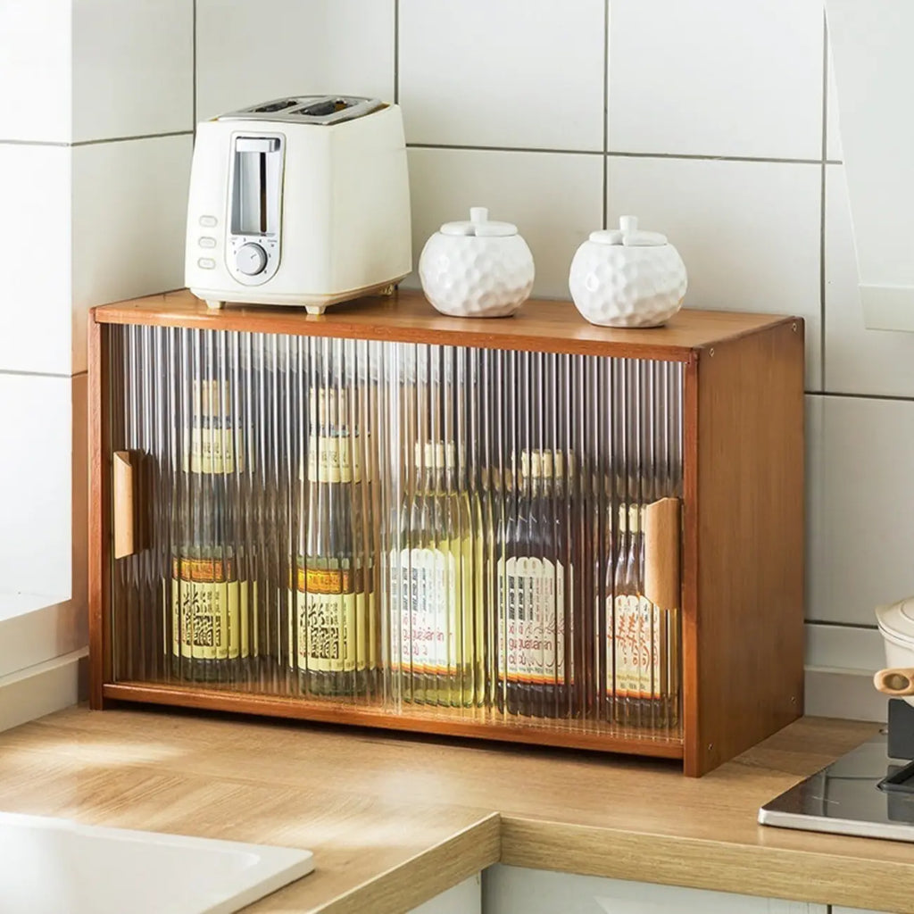 Vitrine en bambou avec porte vitrée pour cuisine