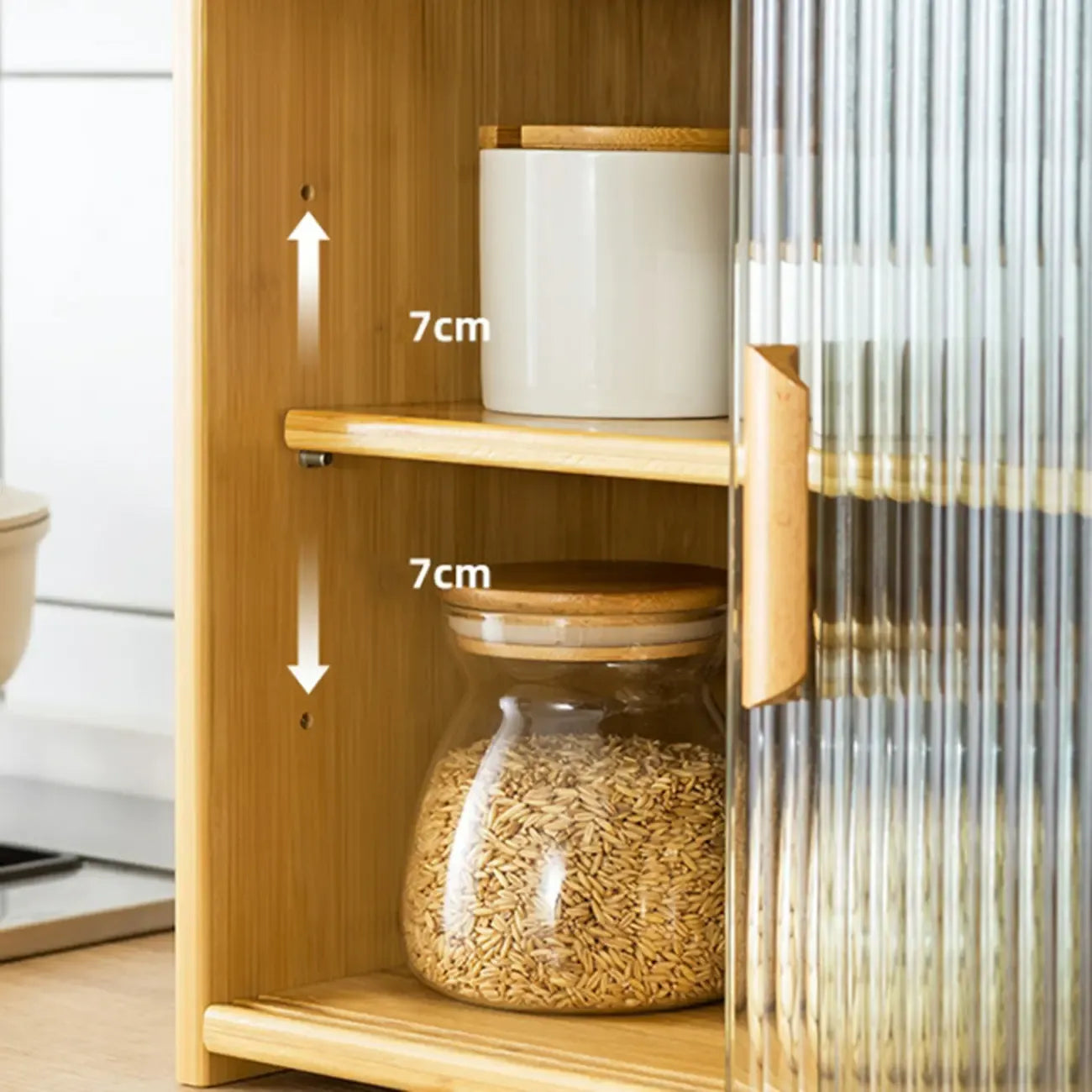 Vitrine en bambou avec porte vitrée pour cuisine