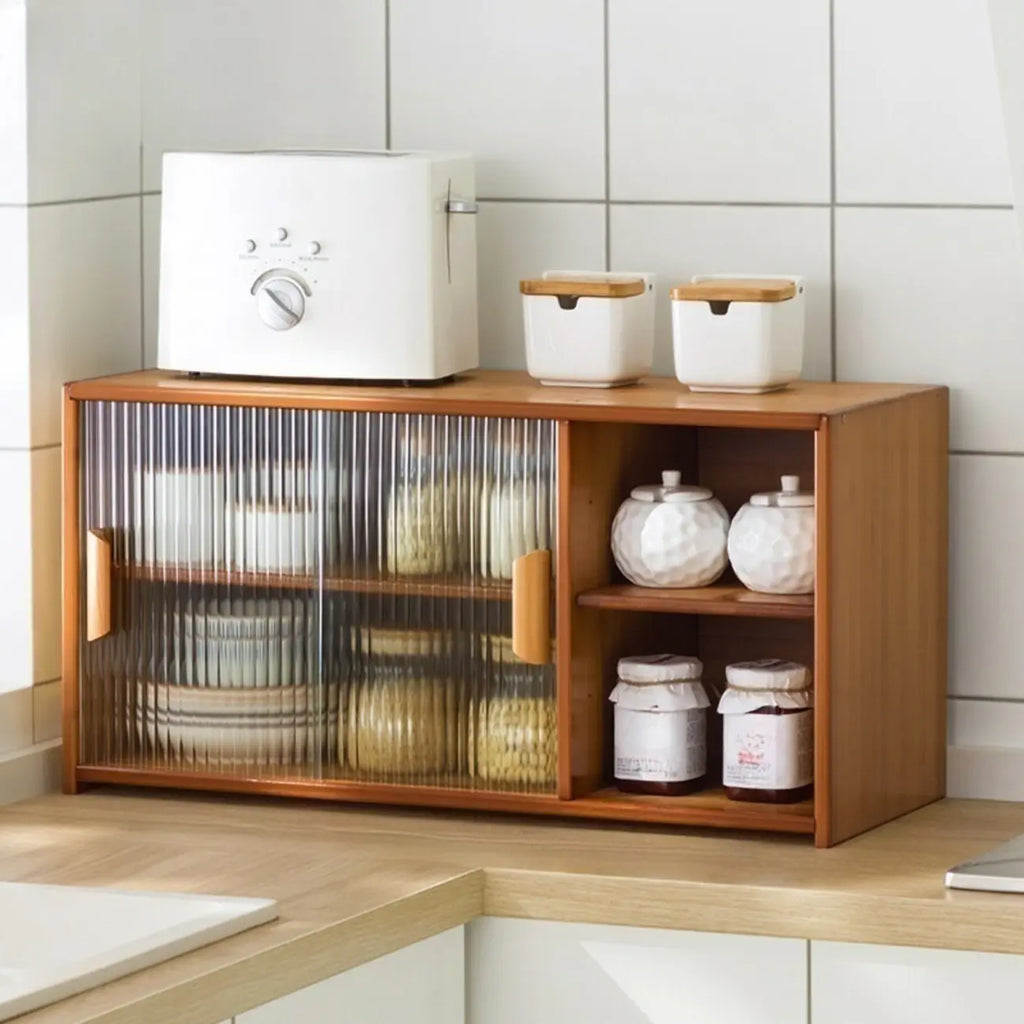 Vitrine en bambou avec porte vitrée pour cuisine