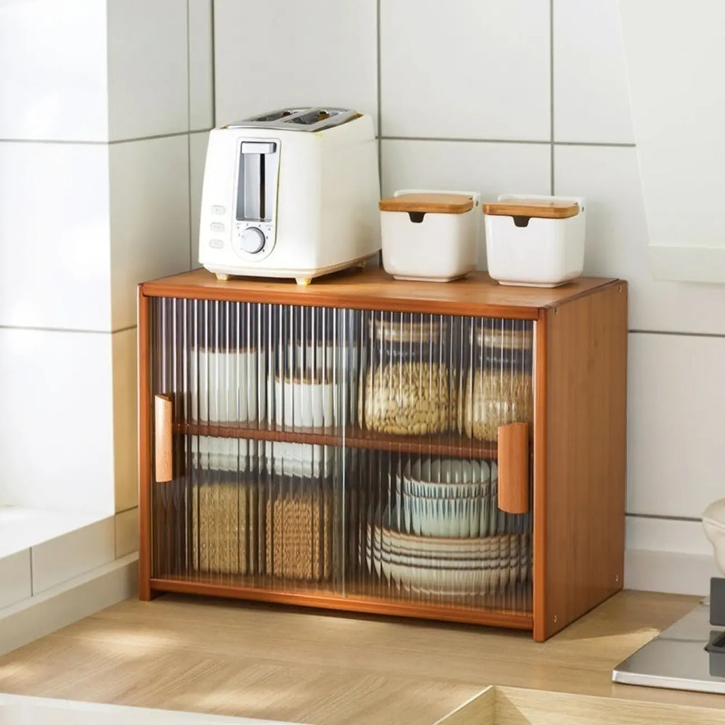 Vitrine en bambou avec porte vitrée pour cuisine