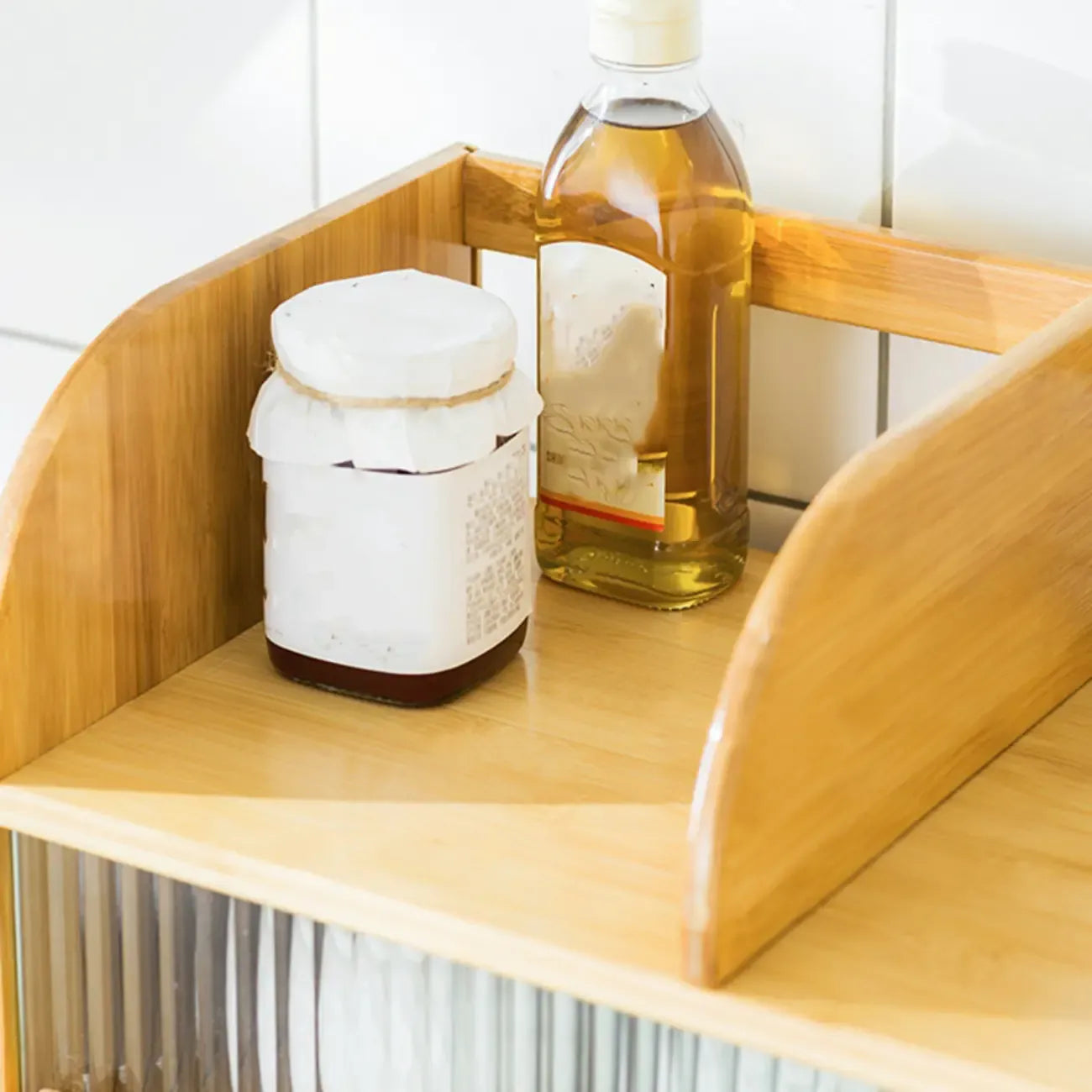 Vitrine en bambou avec porte vitrée pour cuisine