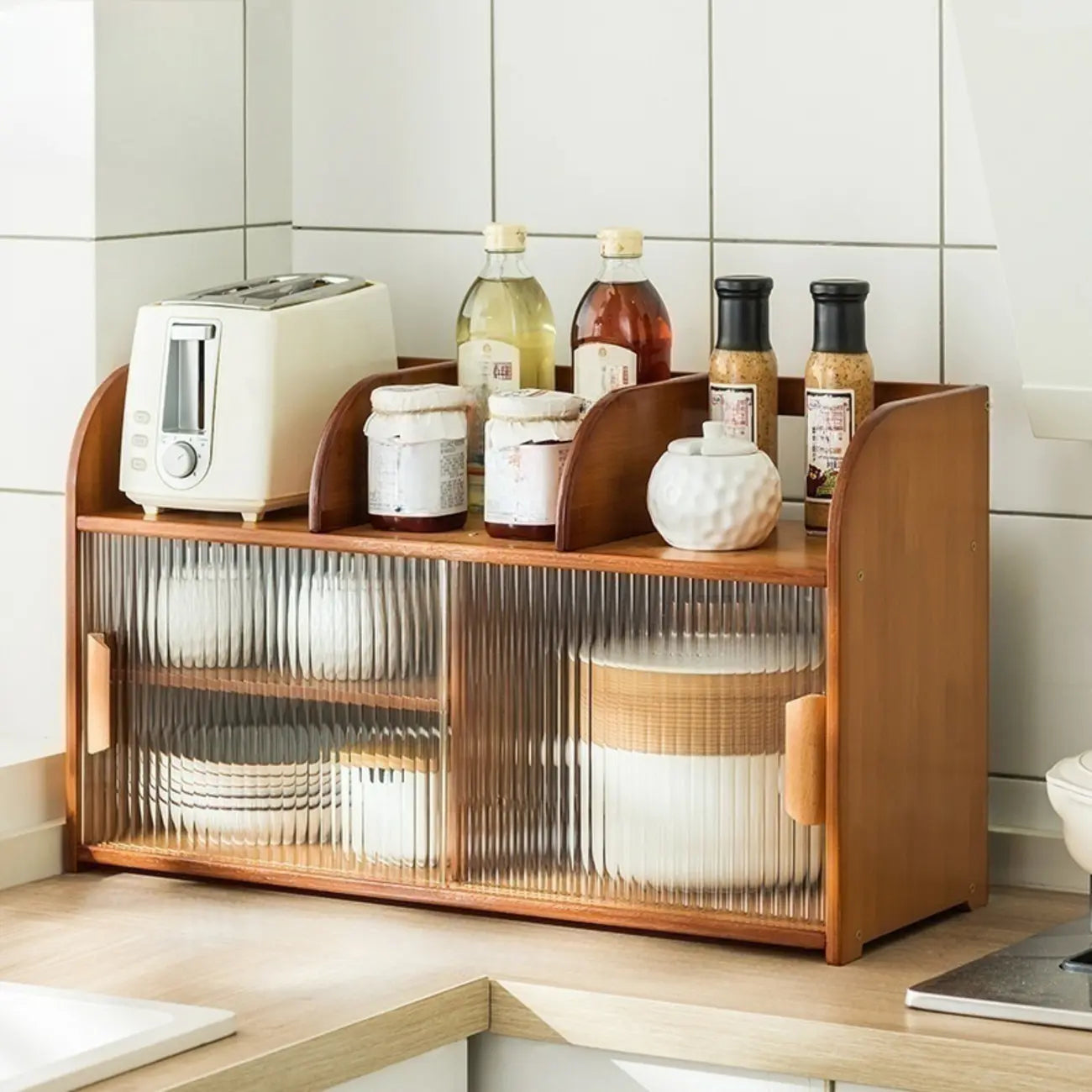 Vitrine en bambou avec porte vitrée pour cuisine