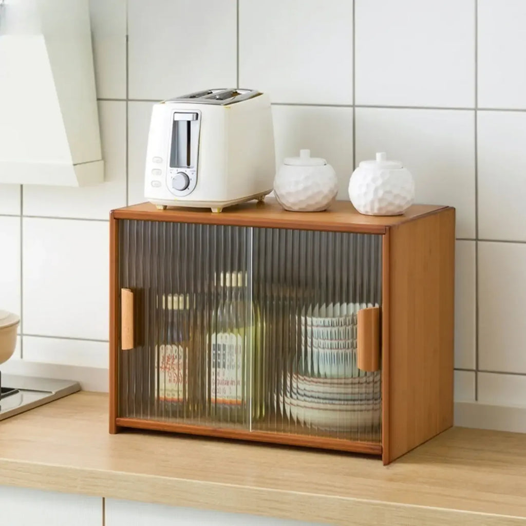 Vitrine en bambou avec porte vitrée pour cuisine