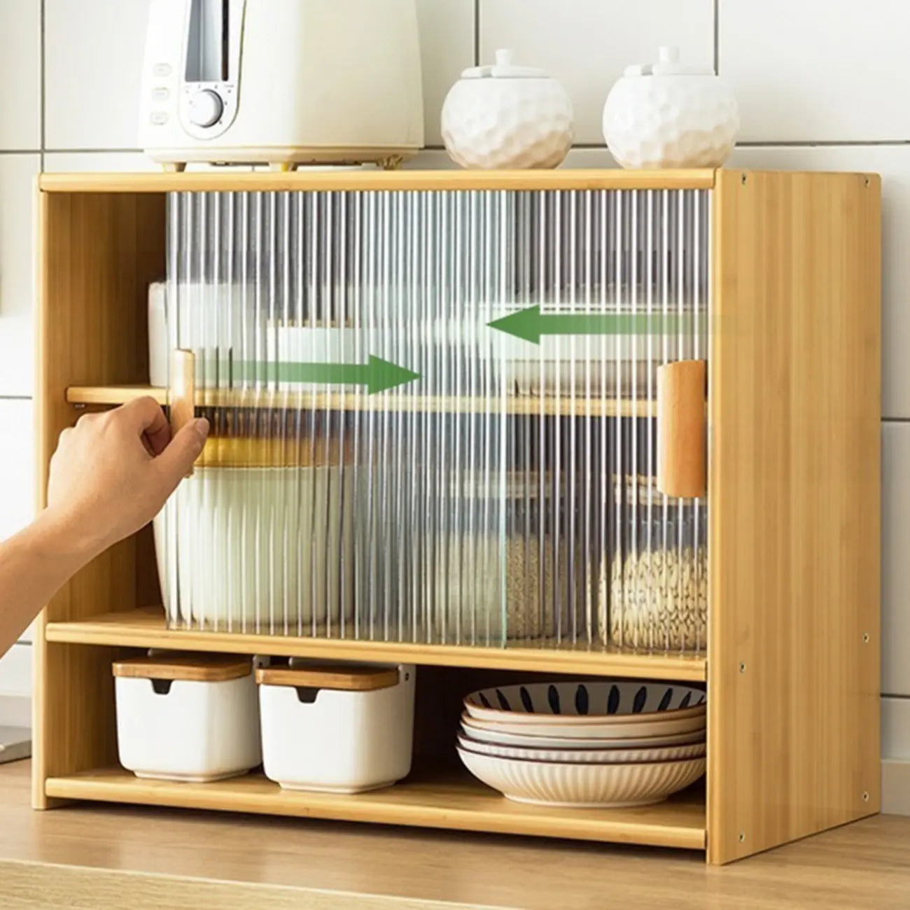 Vitrine en bambou avec porte vitrée pour cuisine