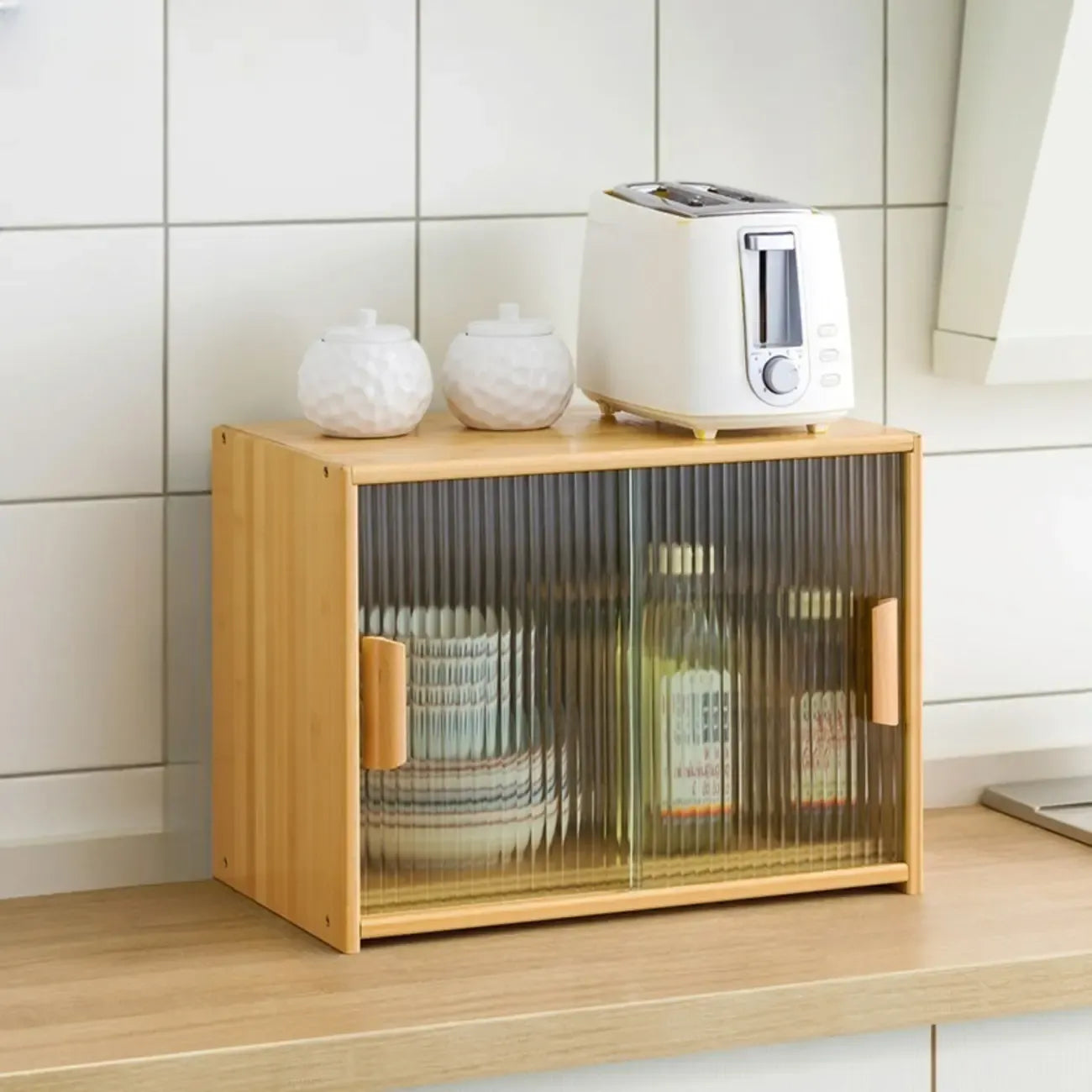 Vitrine en bambou avec porte vitrée pour cuisine