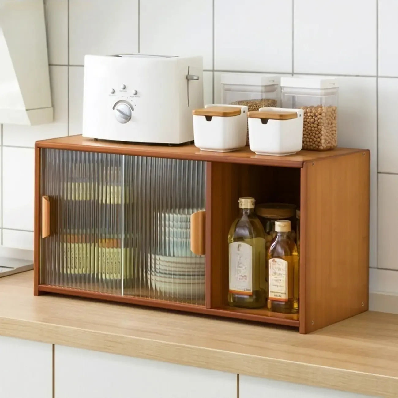 Vitrine en bambou avec porte vitrée pour cuisine