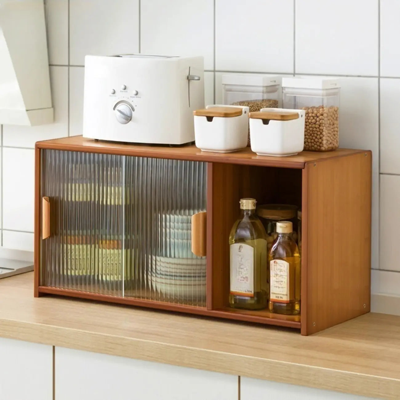 Vitrine en bambou avec porte vitrée pour cuisine