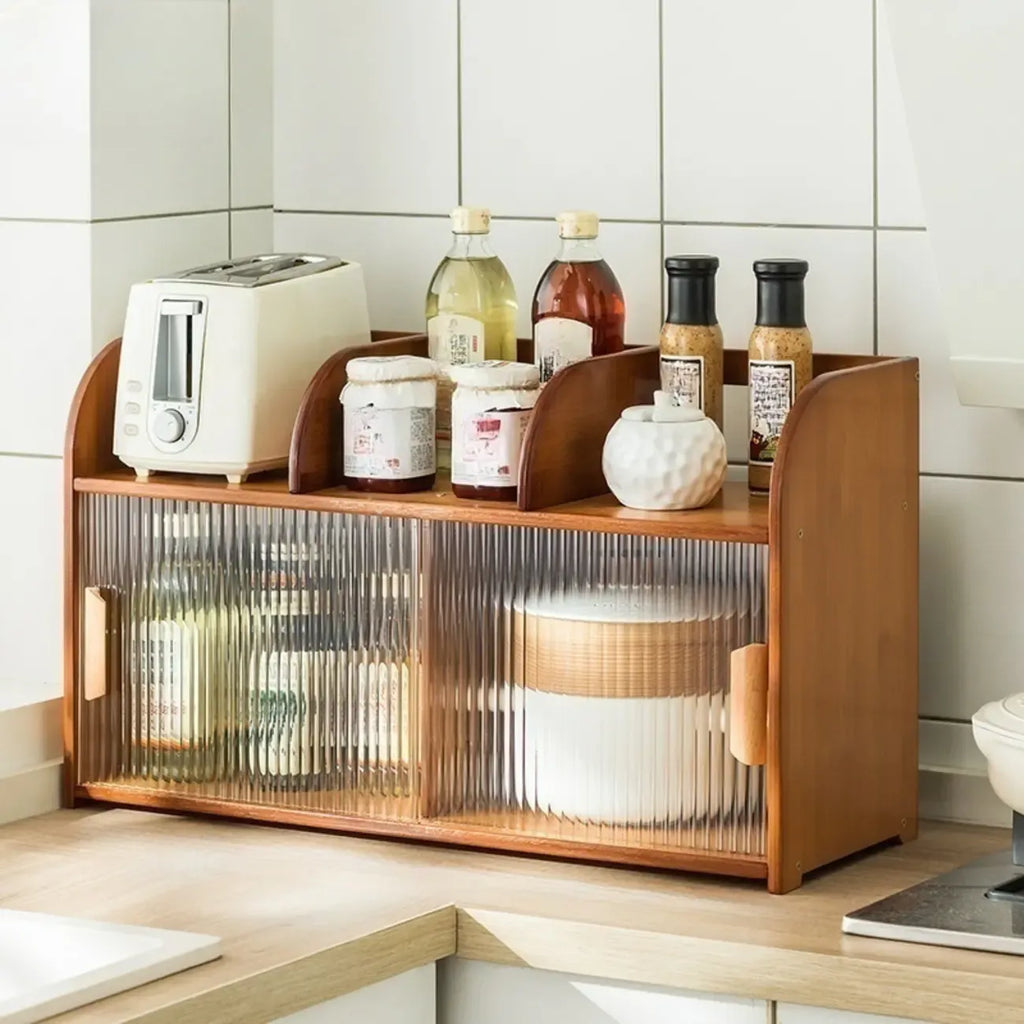Vitrine en bambou avec porte vitrée pour cuisine