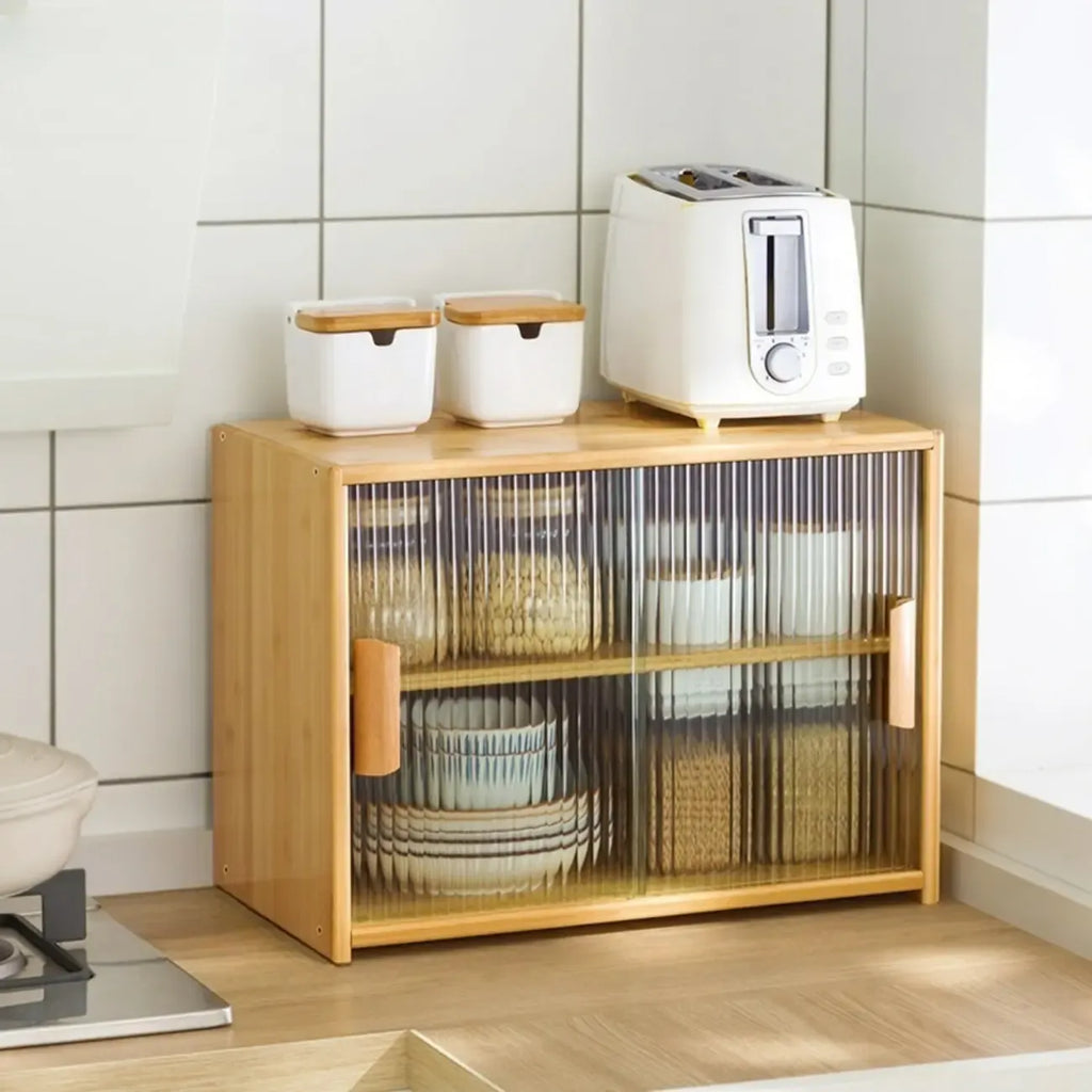 Vitrine en bambou avec porte vitrée pour cuisine