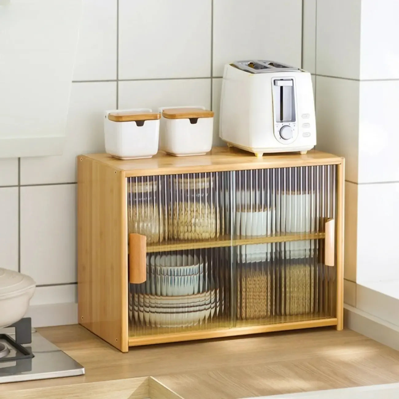 Vitrine en bambou avec porte vitrée pour cuisine