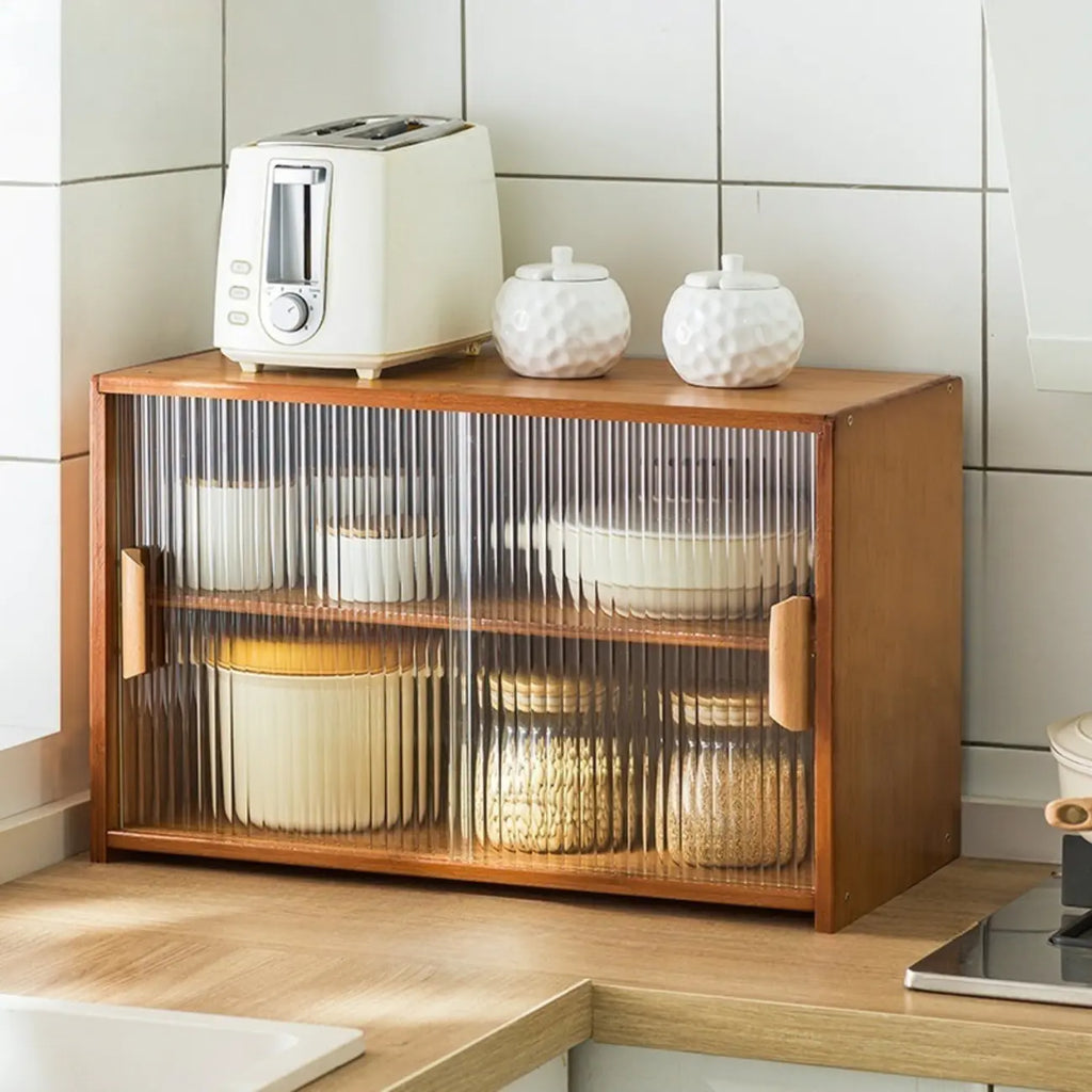 Vitrine en bambou avec porte vitrée pour cuisine