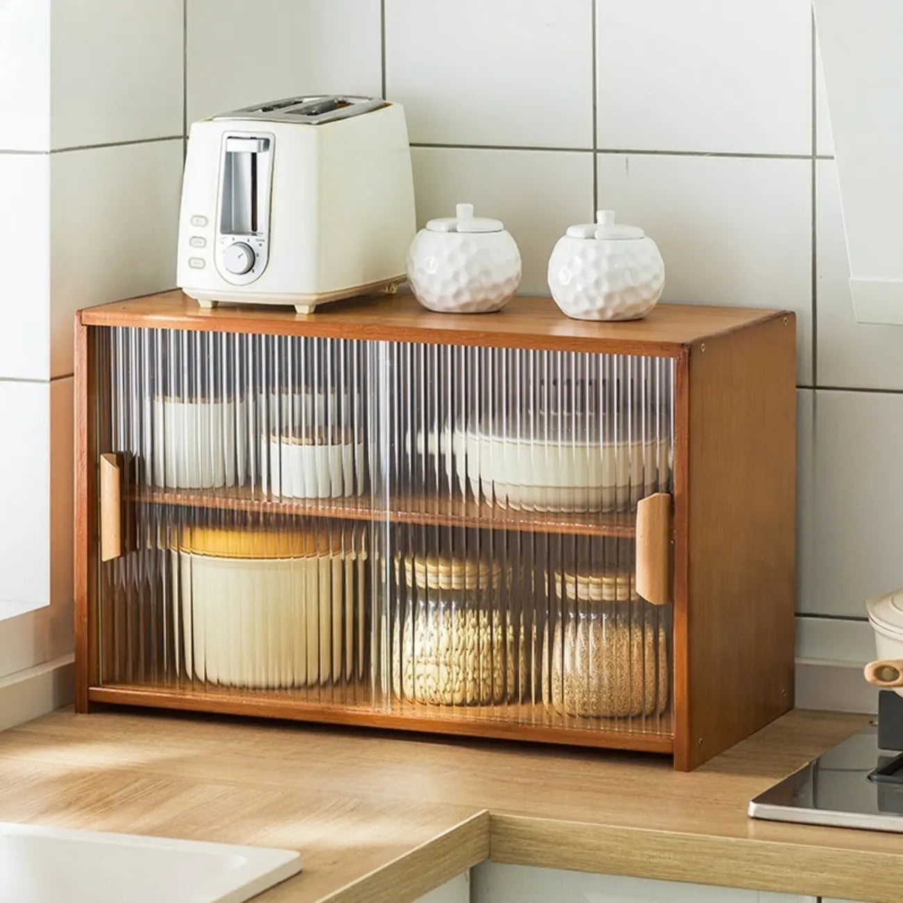 Vitrine en bambou avec porte vitrée pour cuisine