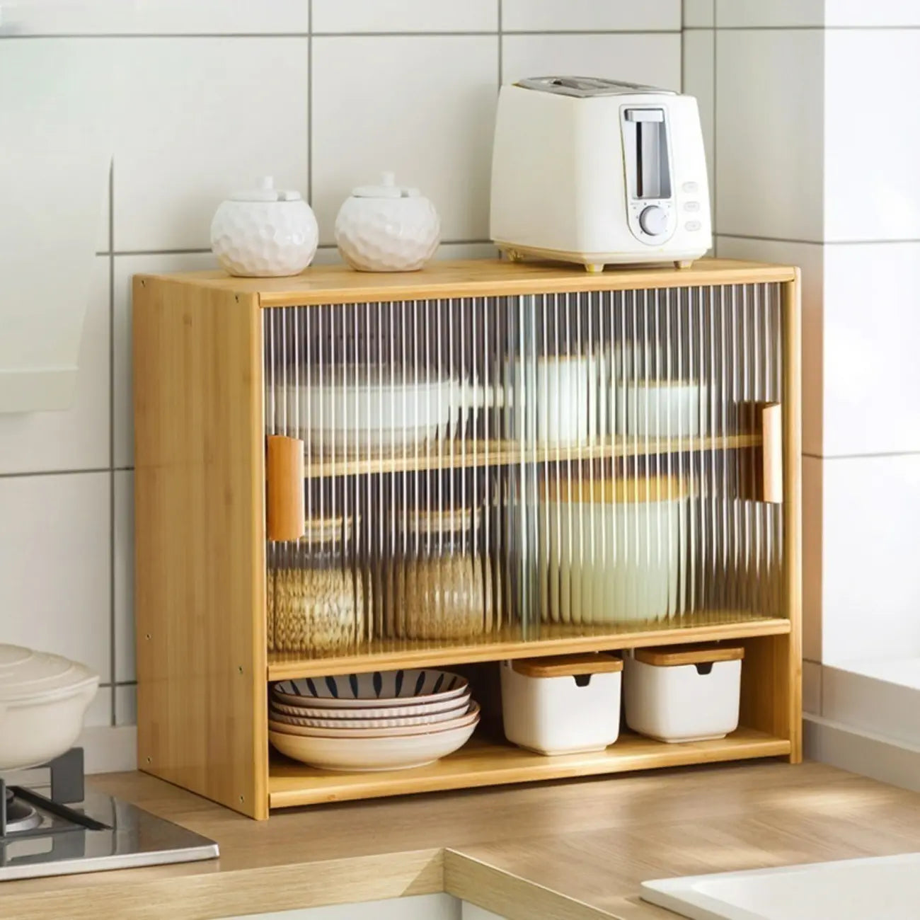 Vitrine en bambou avec porte vitrée pour cuisine