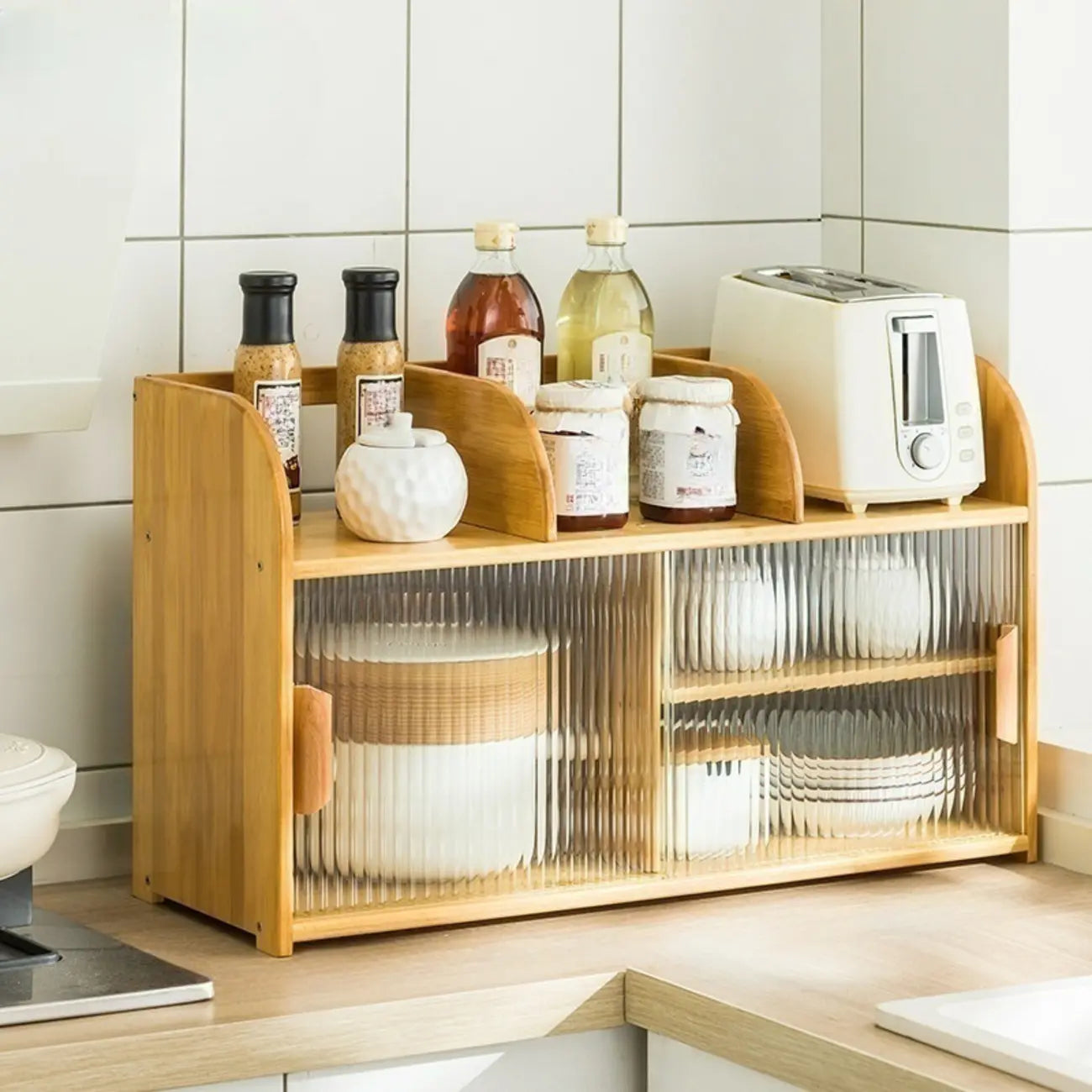 Vitrine en bambou avec porte vitrée pour cuisine